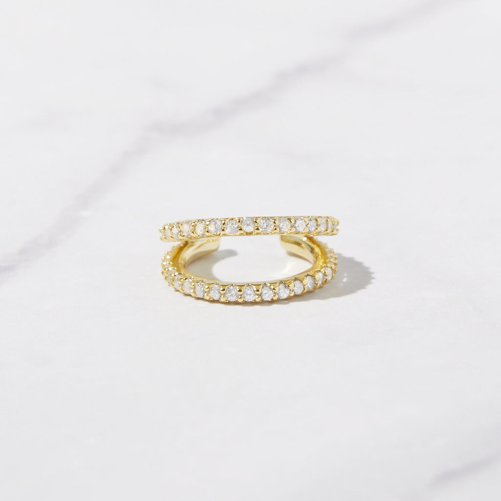 Dainty Double Row CZ Ear Cuff by Sami Jewels, No Piercing Earring Cuff, Minimalist Ear Wrap, Gold Cuff Earring, 14k Gold Plated Conch Hoop
