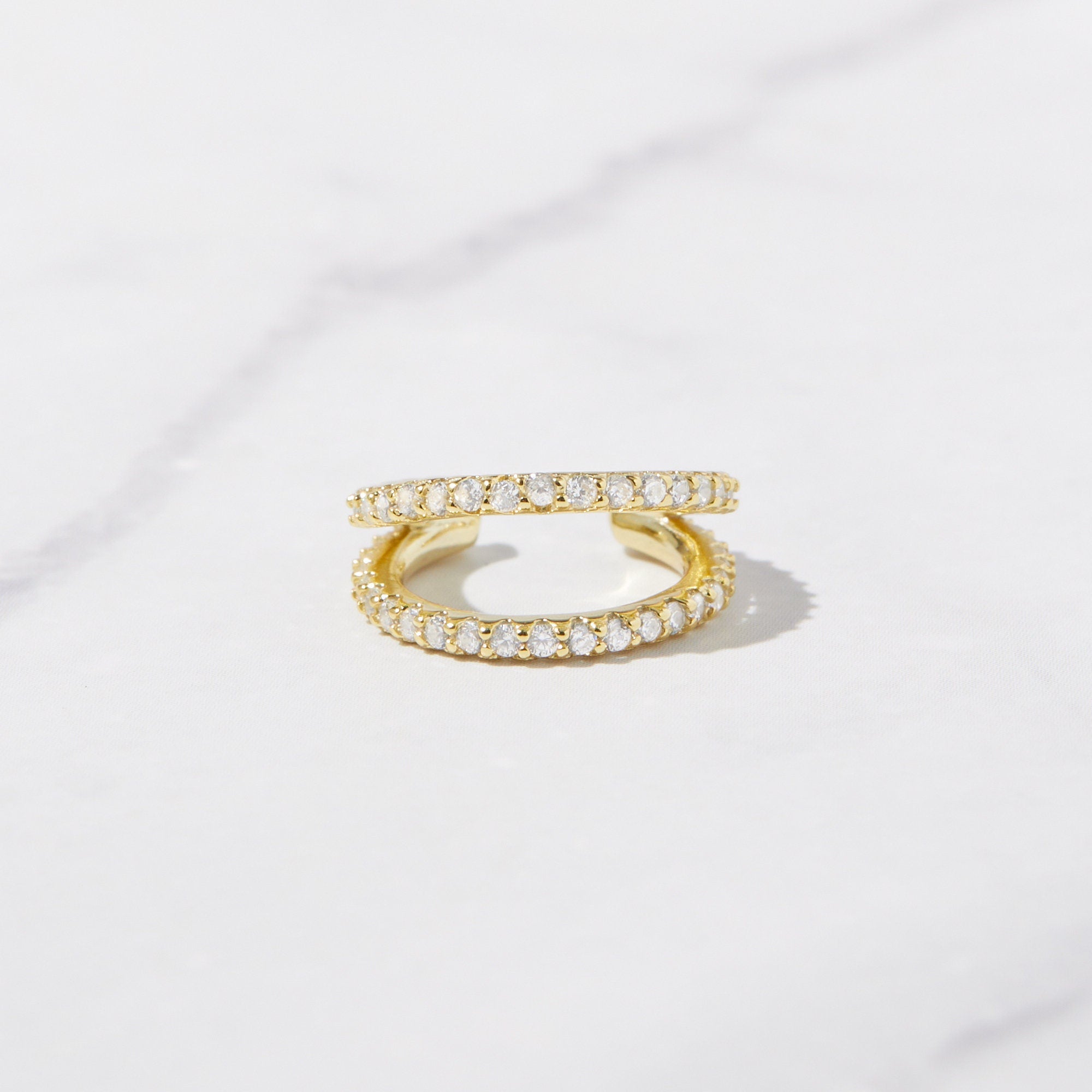 Dainty Double Row CZ Ear Cuff by Sami Jewels, No Piercing Earring Cuff, Minimalist Ear Wrap, Gold Cuff Earring, 14k Gold Plated Conch Hoop