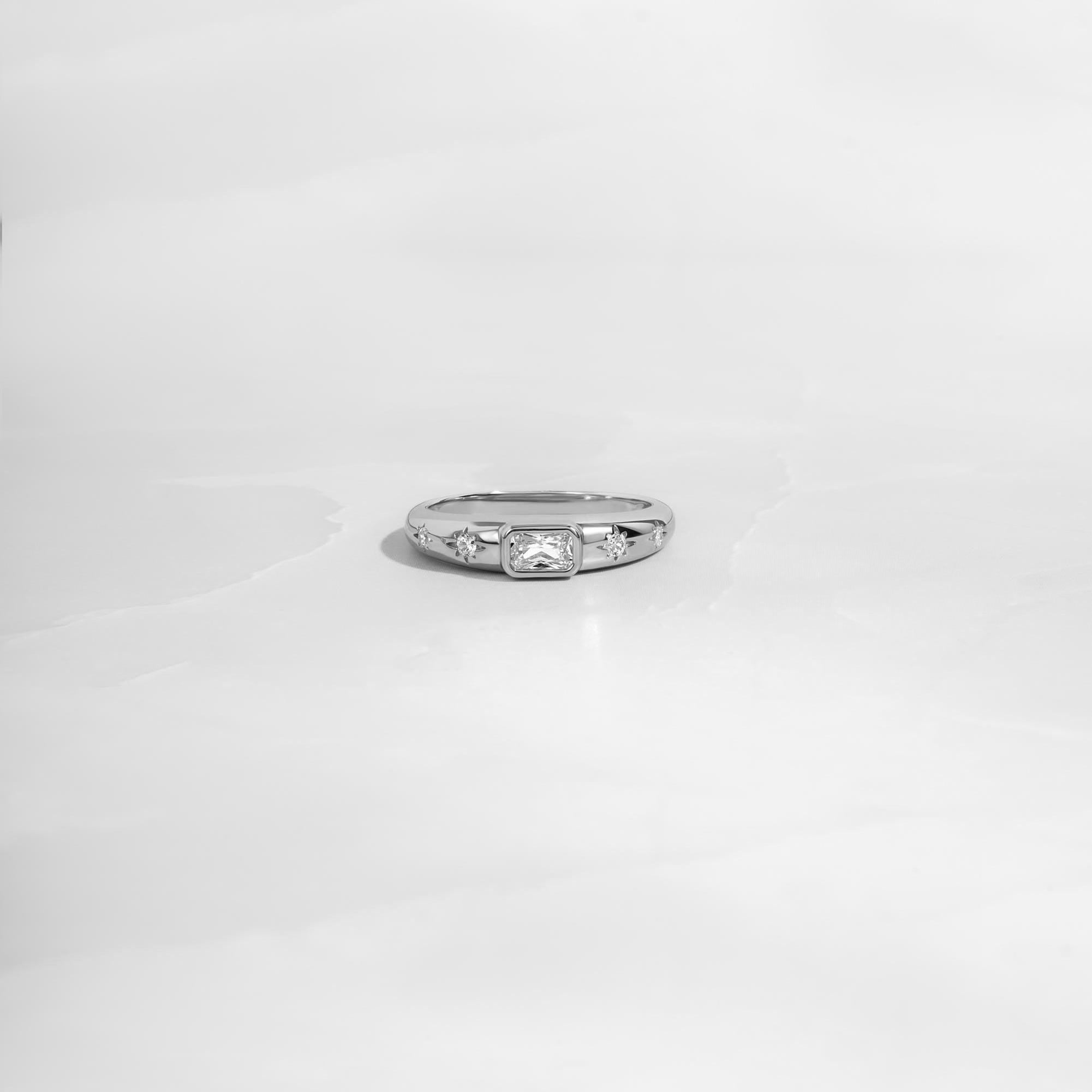 Baguette Starburst Dome Ring, Diamond Dainty Ring, Statement Ring, Gold Ring, Silver Ring, Gift For Her, North Star Ring, Stacking Ring