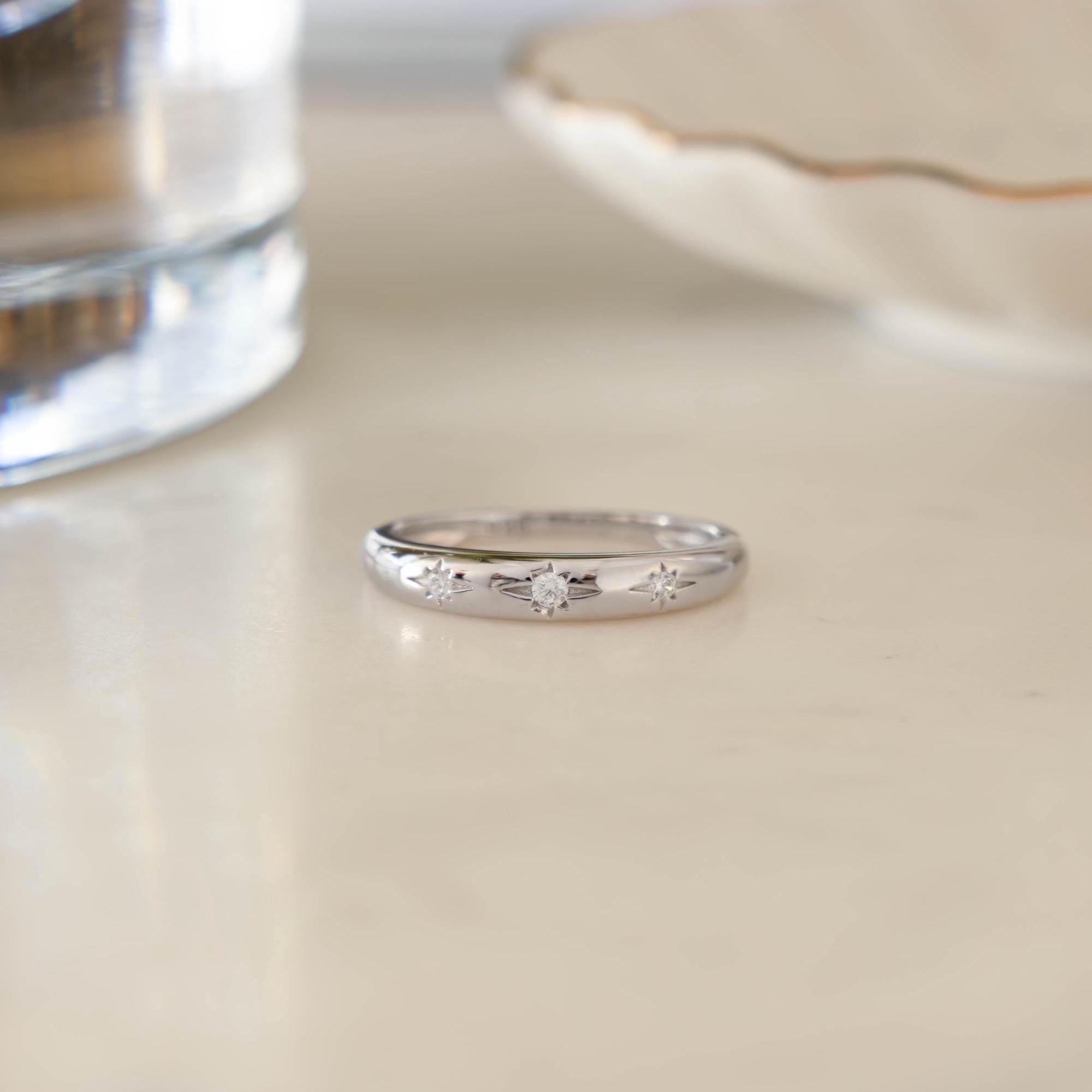 Thin Starburst Diamond Ring, Star Setting Celestial Ring, Gold Ring, Silver Ring, Dainty Ring, Minimalist Jewelry, Christmas Gift for Her