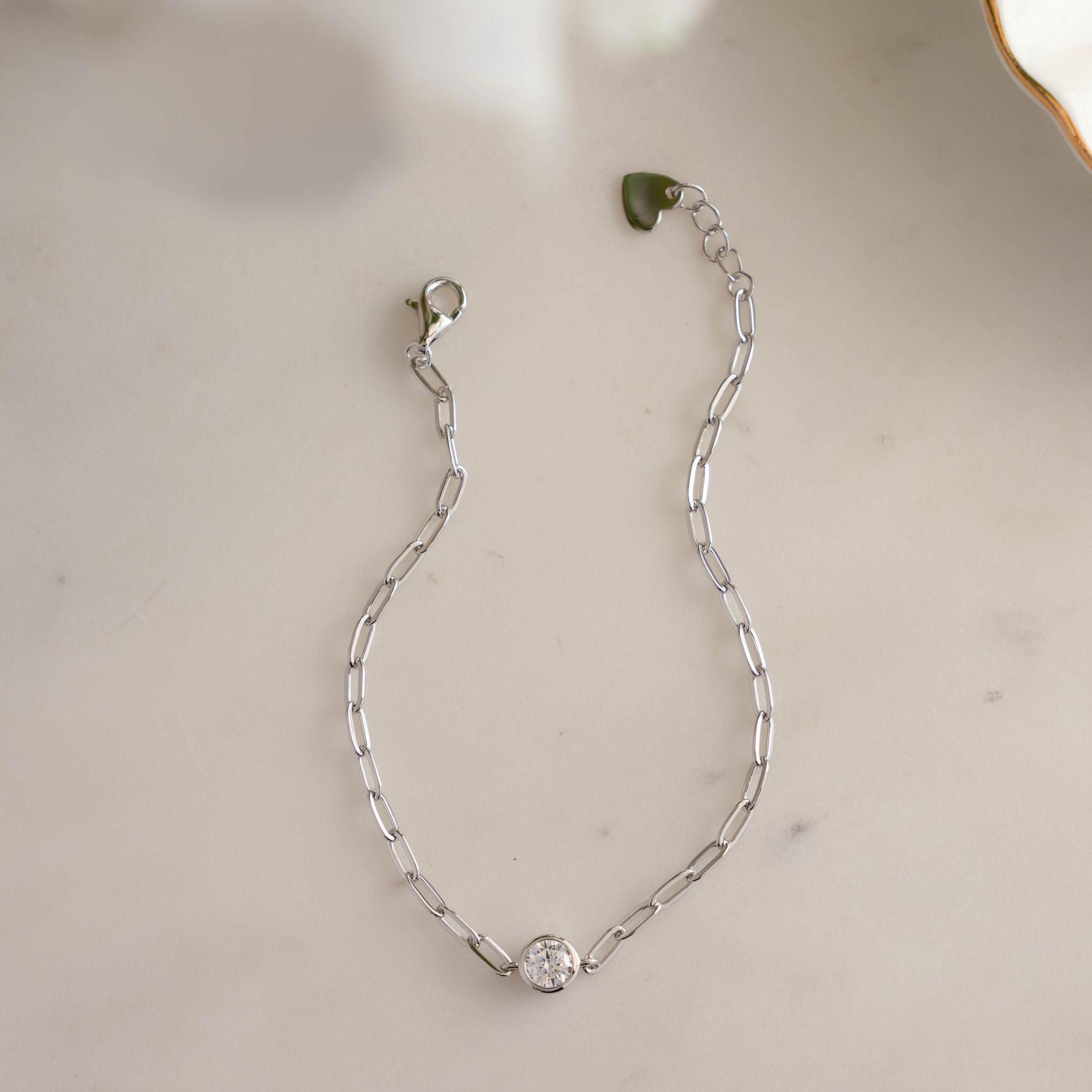 Diamond Bracelet, Paperclip Bracelet, Charm Bracelet, Gold Bracelet, Silver Bracelet, Dainty Bracelet, Chain Bracelet, Stackable Bracelet
