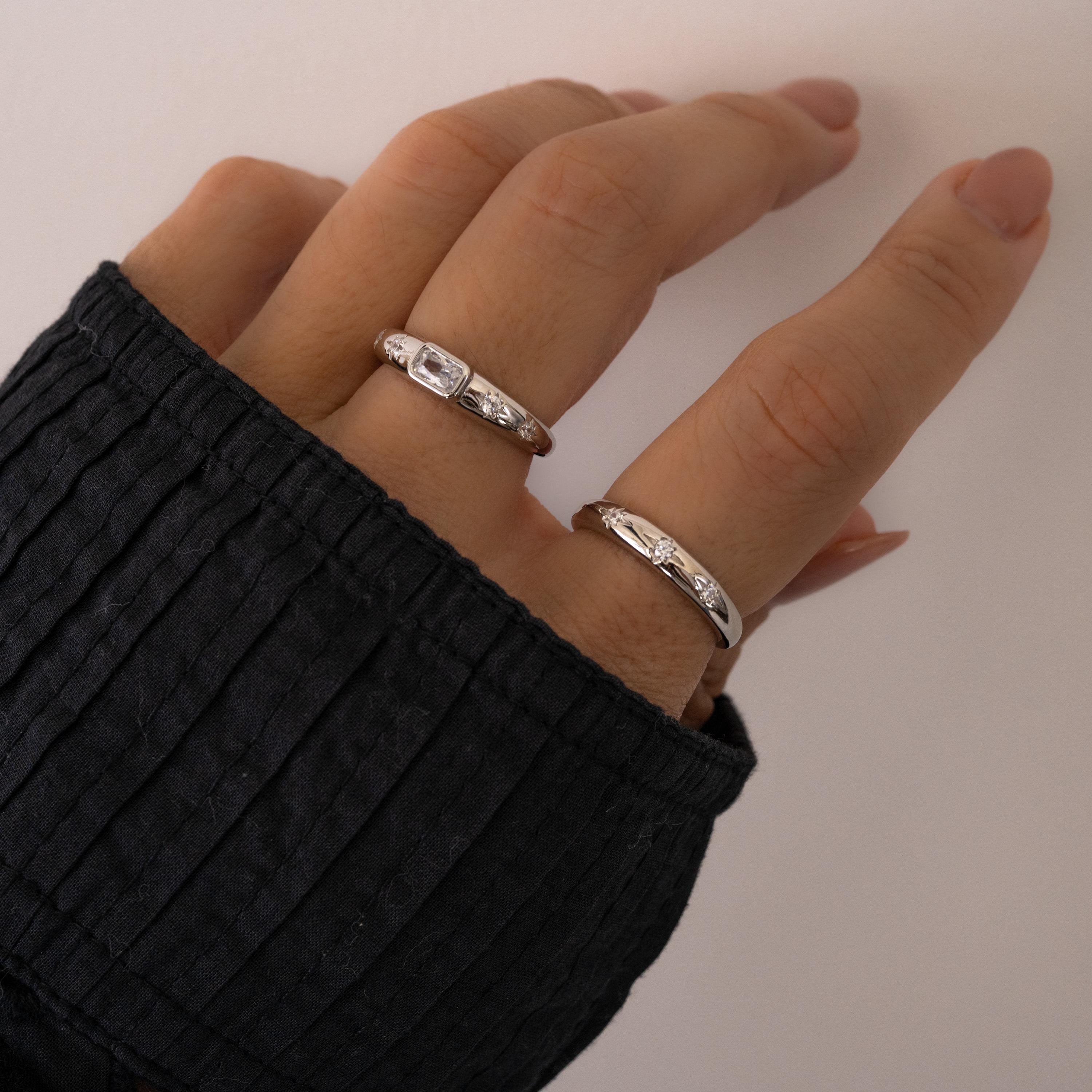 Baguette Starburst Dome Ring, Diamond Dainty Ring, Statement Ring, Gold Ring, Silver Ring, Gift For Her, North Star Ring, Stacking Ring