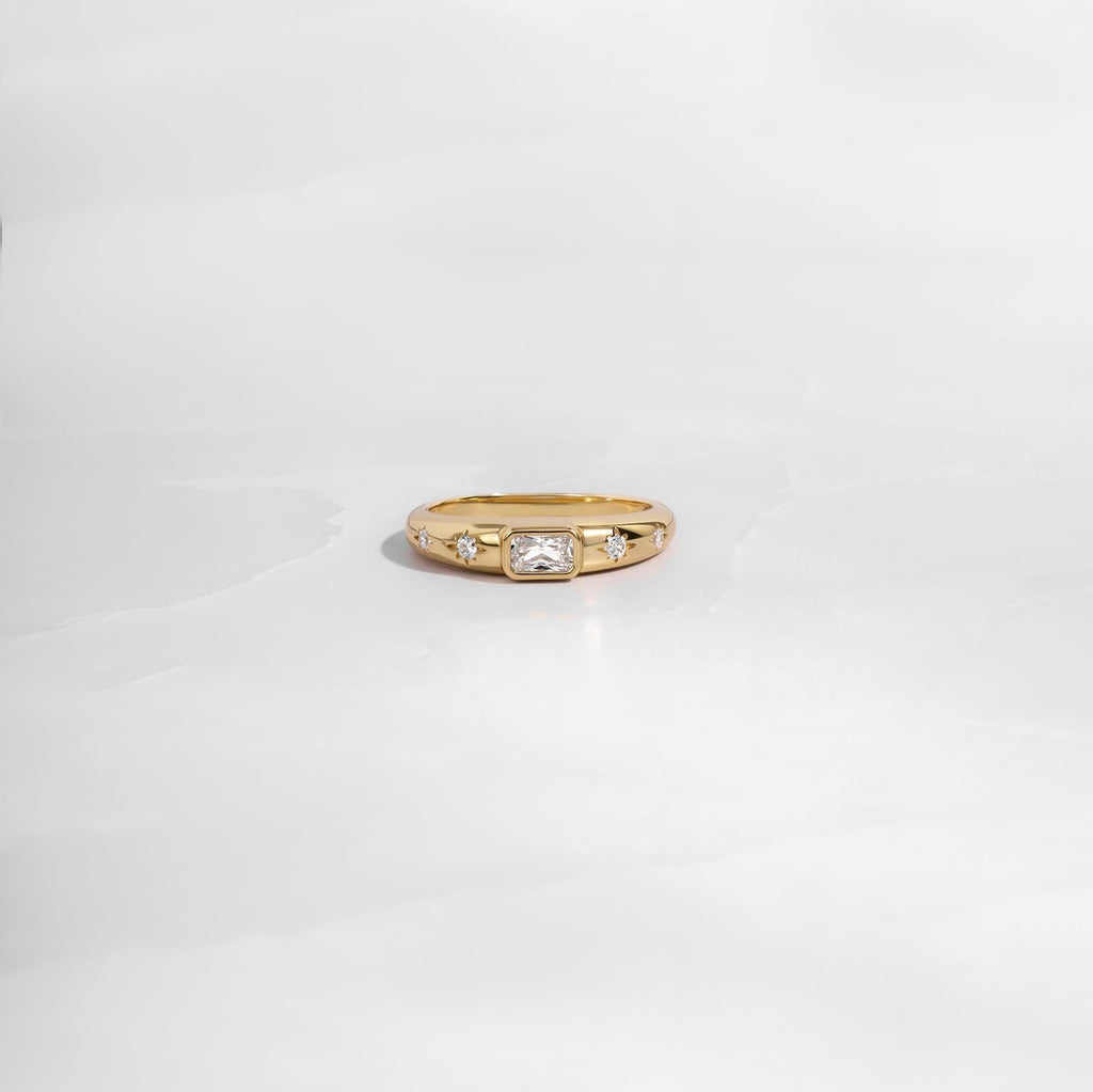 Baguette Starburst Dome Ring, Diamond Dainty Ring, Statement Ring, Gold Ring, Silver Ring, Gift For Her, North Star Ring, Stacking Ring