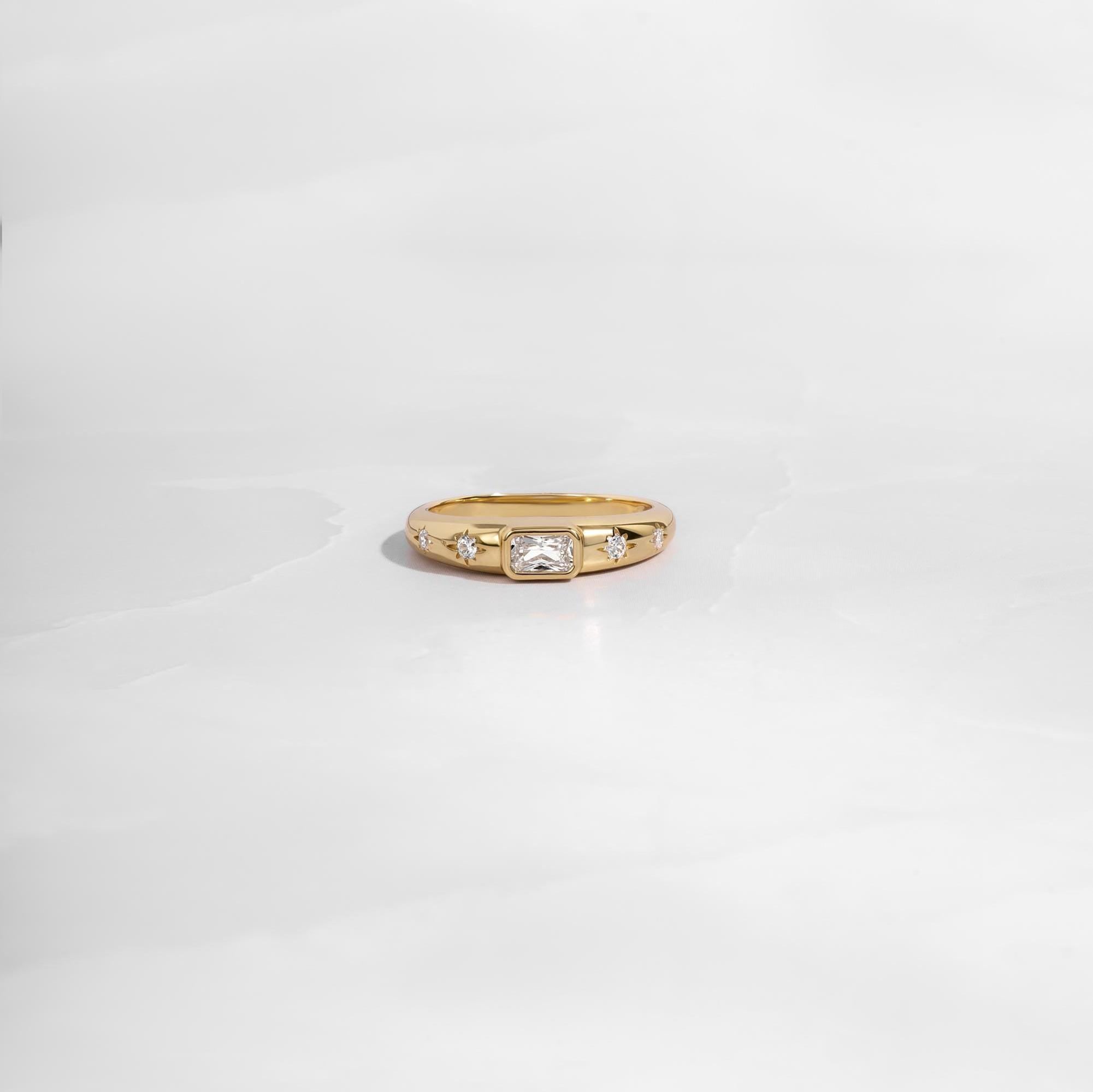 Baguette Starburst Dome Ring, Diamond Dainty Ring, Statement Ring, Gold Ring, Silver Ring, Gift For Her, North Star Ring, Stacking Ring
