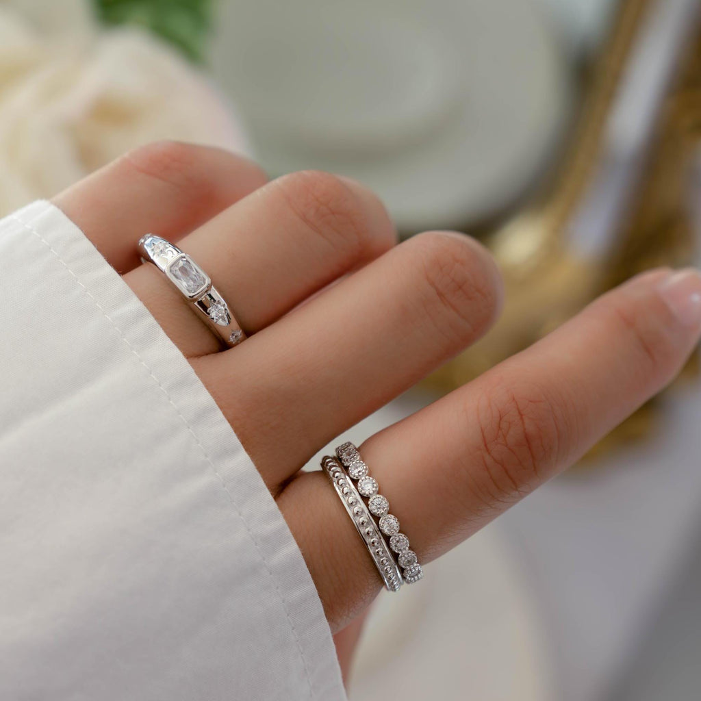 Baguette Starburst Dome Ring, Diamond Dainty Ring, Statement Ring, Gold Ring, Silver Ring, Gift For Her, North Star Ring, Stacking Ring