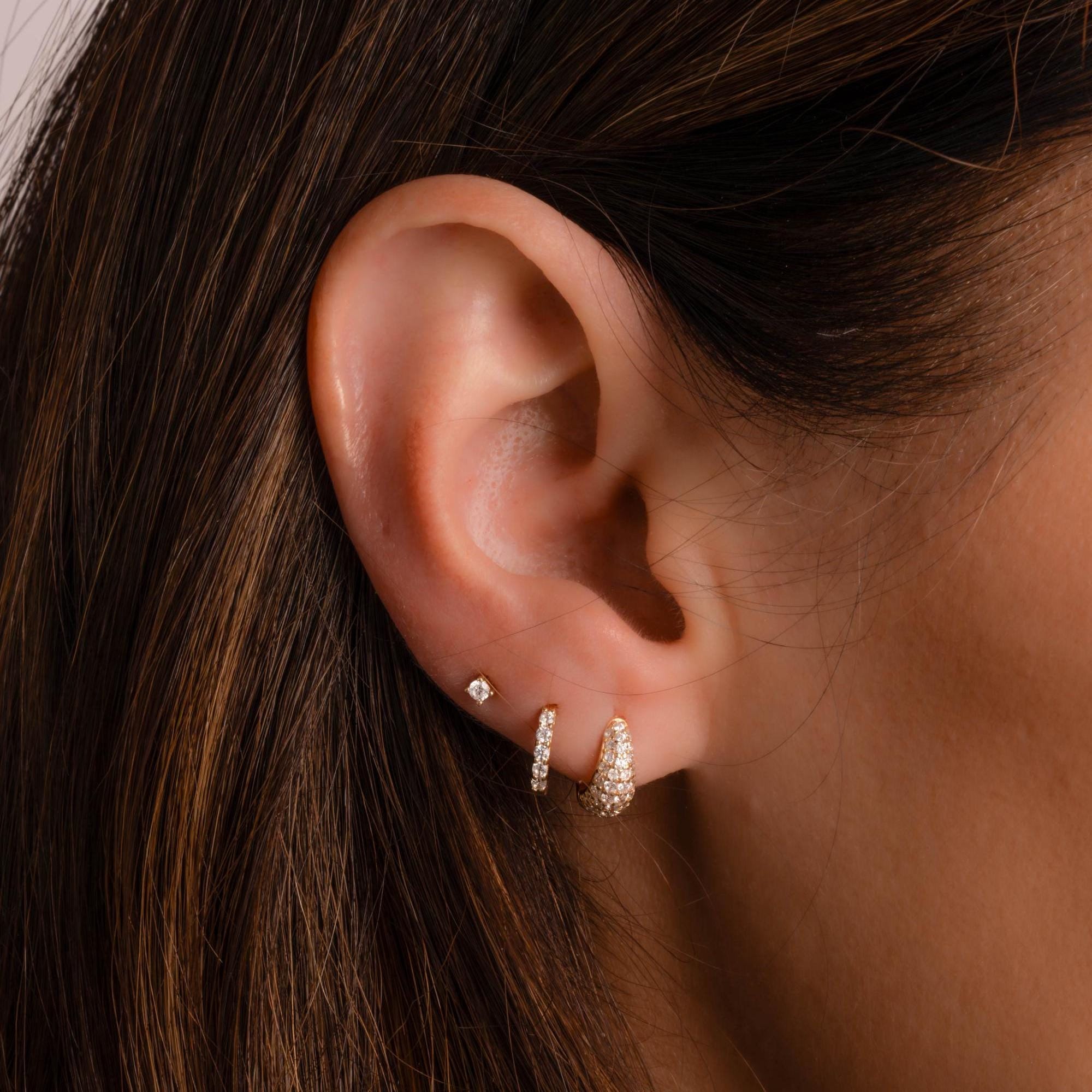 Diamond Huggie Earrings, Small Hoop Earrings, Dainty Earrings, Gold Earrings, Silver Earrings, Minimalist Jewelry, Christmas Gift for Her