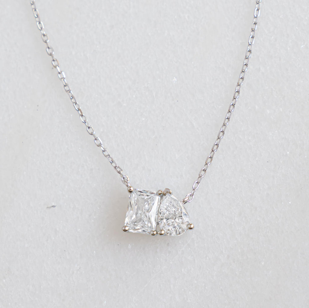 Toi et Moi Necklace, Pendant Necklace, Emerald Necklace, Gemstone Necklace, Gift for Her, Bridal Jewelry, Wedding Jewelry, Anniversary Gift