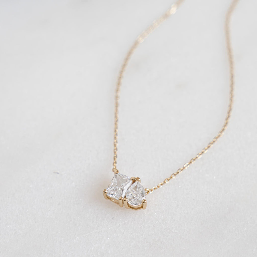 Toi et Moi Necklace, Pendant Necklace, Emerald Necklace, Gemstone Necklace, Gift for Her, Bridal Jewelry, Wedding Jewelry, Anniversary Gift