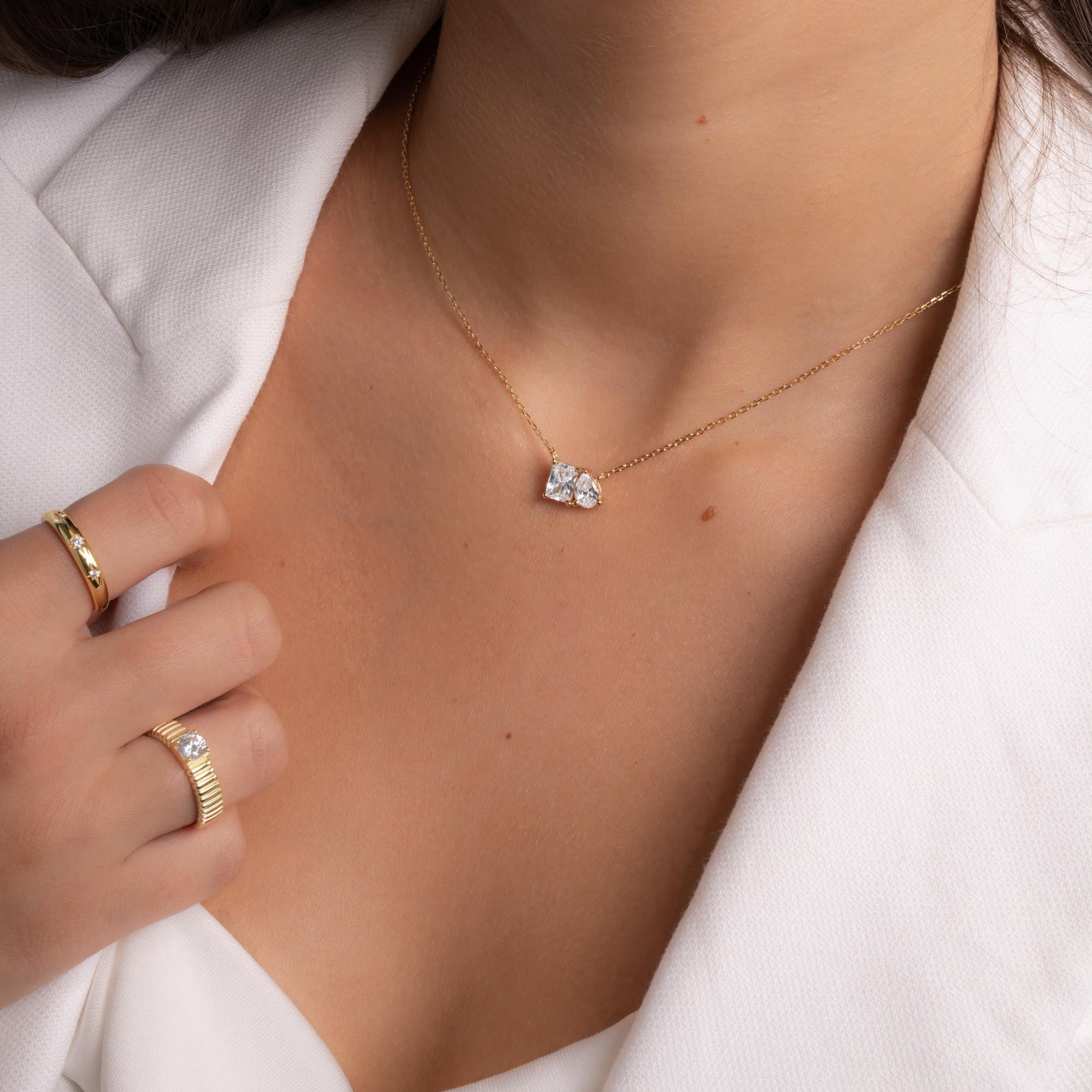 Toi et Moi Necklace, Pendant Necklace, Emerald Necklace, Gemstone Necklace, Gift for Her, Bridal Jewelry, Wedding Jewelry, Anniversary Gift