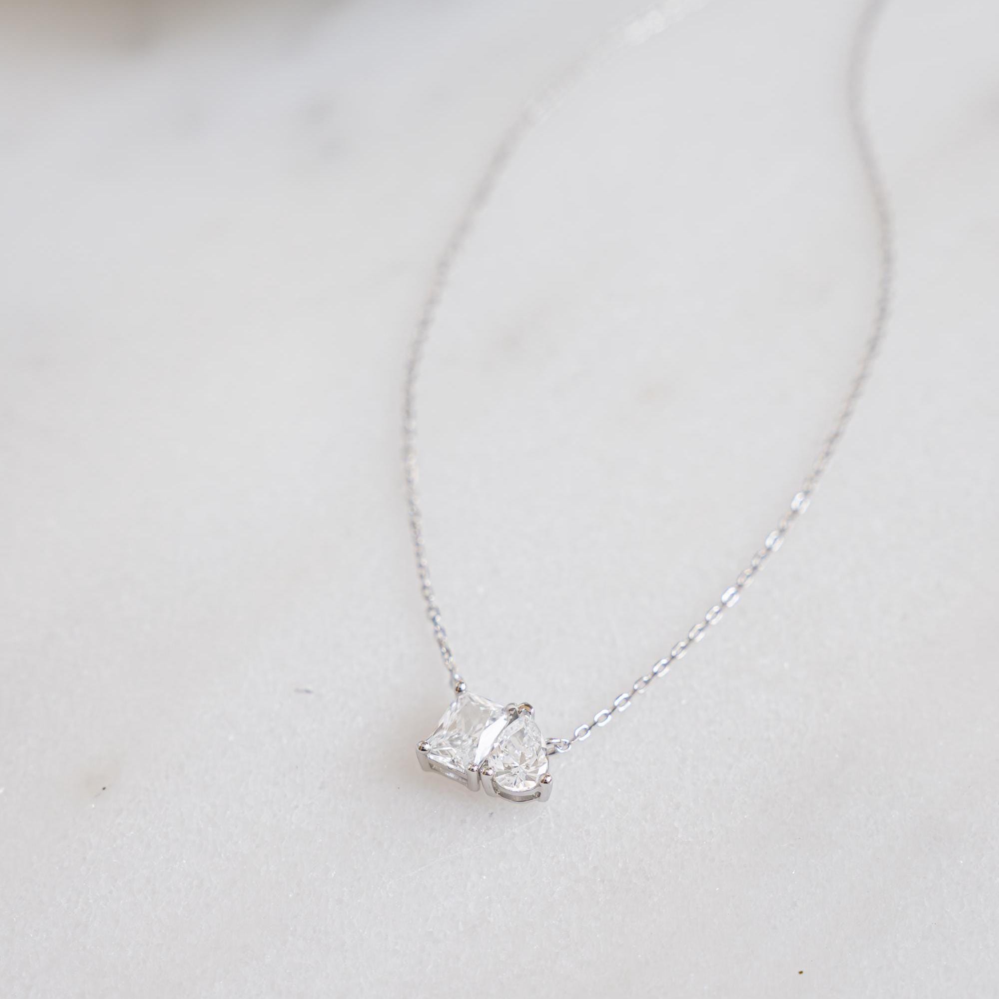 Toi et Moi Necklace, Pendant Necklace, Emerald Necklace, Gemstone Necklace, Gift for Her, Bridal Jewelry, Wedding Jewelry, Anniversary Gift