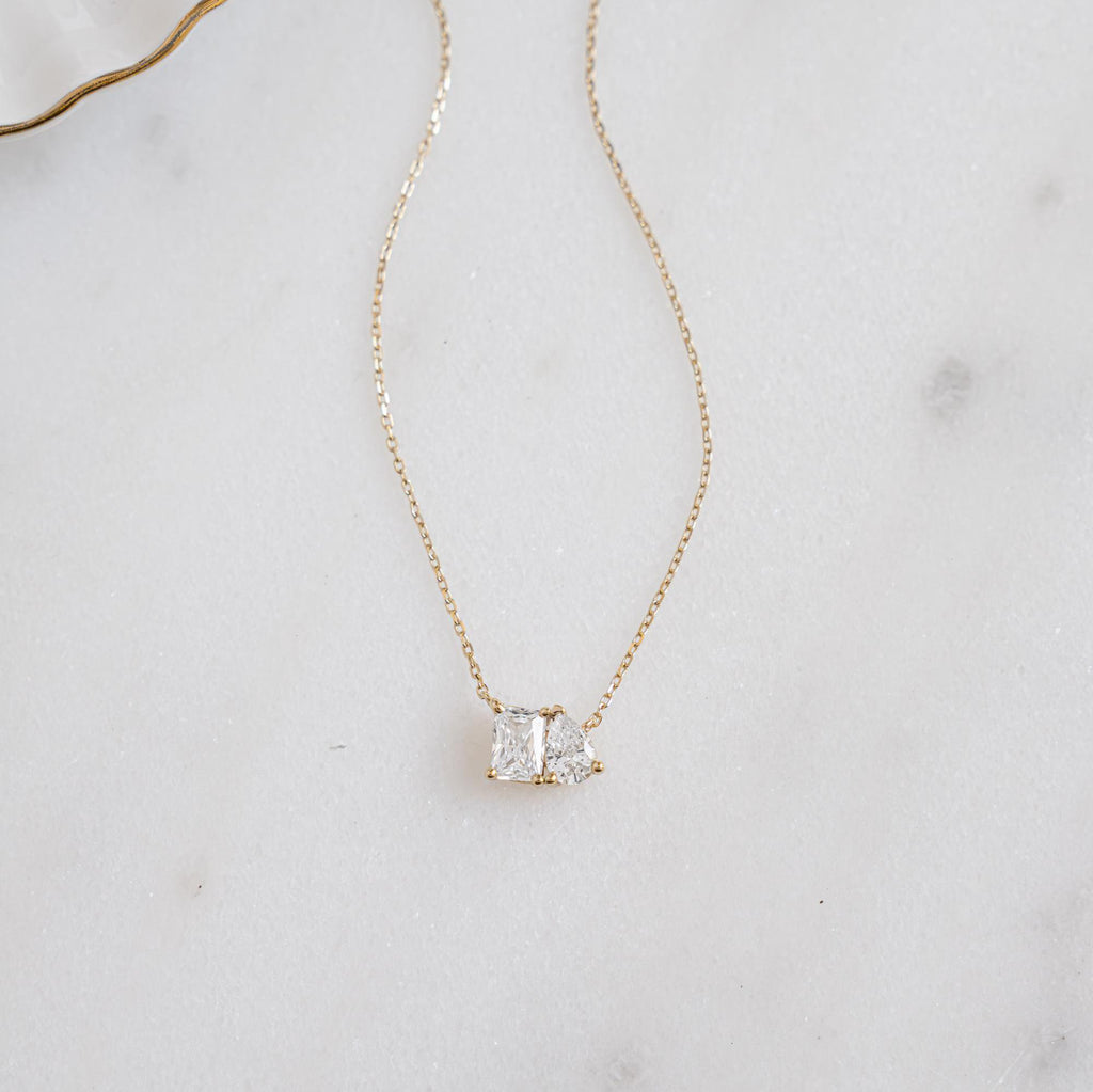 Toi et Moi Necklace, Pendant Necklace, Emerald Necklace, Gemstone Necklace, Gift for Her, Bridal Jewelry, Wedding Jewelry, Anniversary Gift