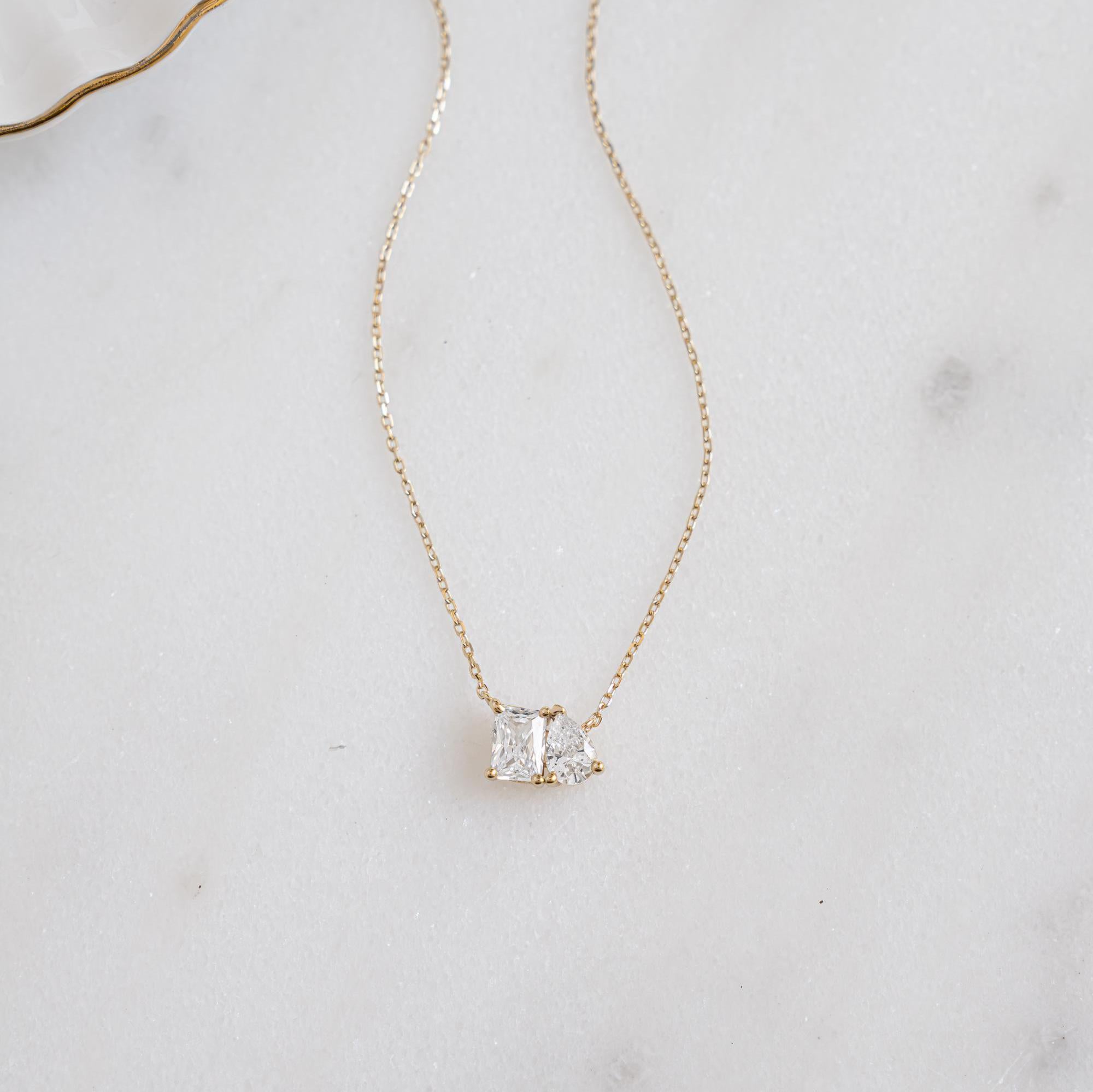 Toi et Moi Necklace, Pendant Necklace, Emerald Necklace, Gemstone Necklace, Gift for Her, Bridal Jewelry, Wedding Jewelry, Anniversary Gift