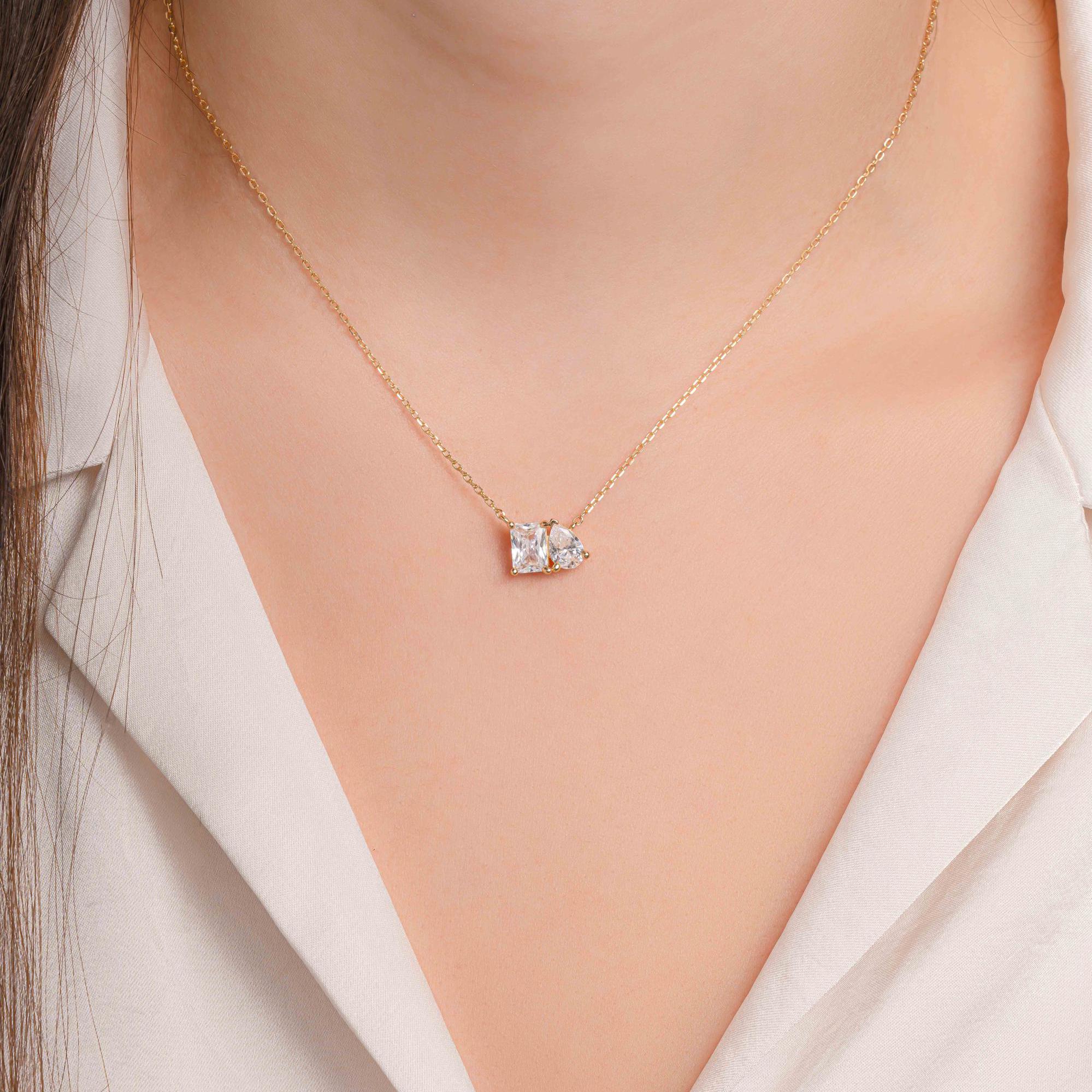 Toi et Moi Necklace, Pendant Necklace, Emerald Necklace, Gemstone Necklace, Gift for Her, Bridal Jewelry, Wedding Jewelry, Anniversary Gift