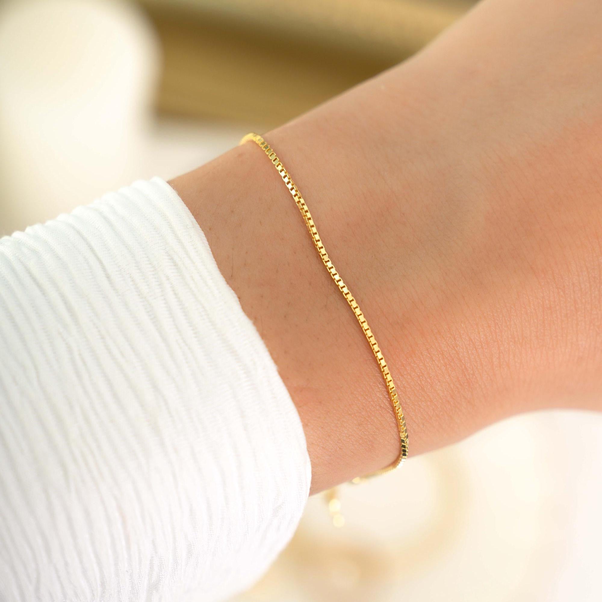 Box Chain Bracelet, Dainty Bracelet, Minimalist Bracelet, Gold Bracelet, Silver Bracelet, Adjustable Bracelet, Gift for Her, Jewelry Set