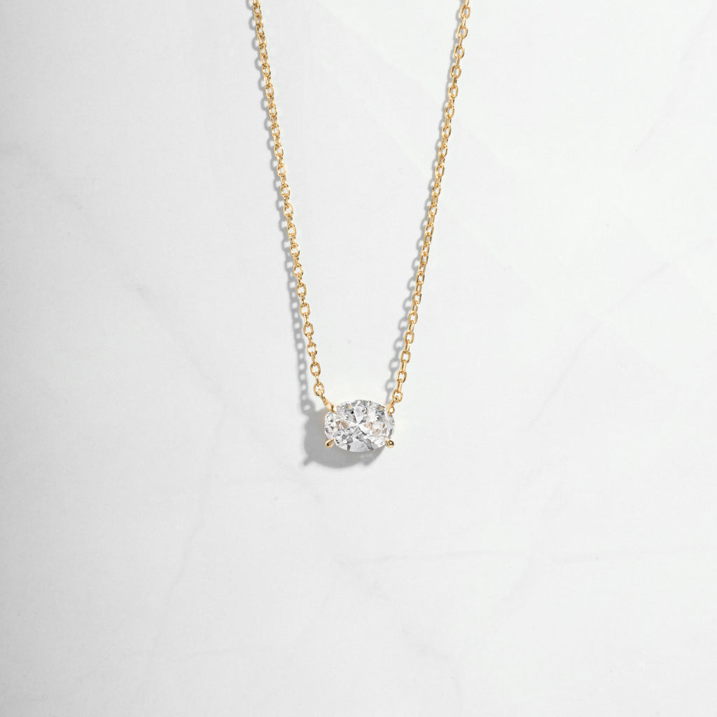 Oval Necklace, Solitaire Necklace, Pendant Necklace, Diamond Pendant, Dainty Gold Necklace, Bridal Jewelry, Layering Necklace