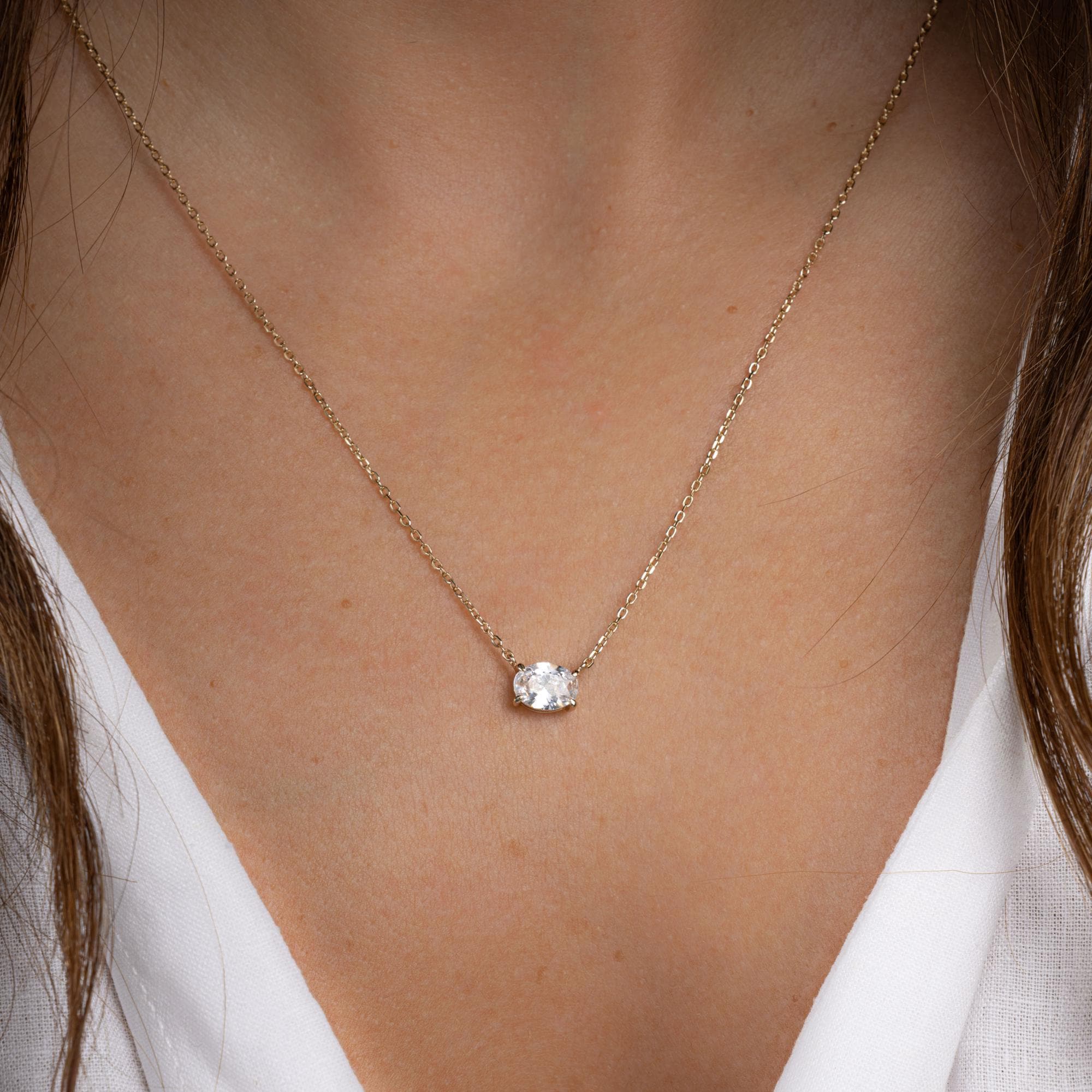 Oval Necklace, Solitaire Necklace, Pendant Necklace, Diamond Pendant, Dainty Gold Necklace, Bridal Jewelry, Layering Necklace