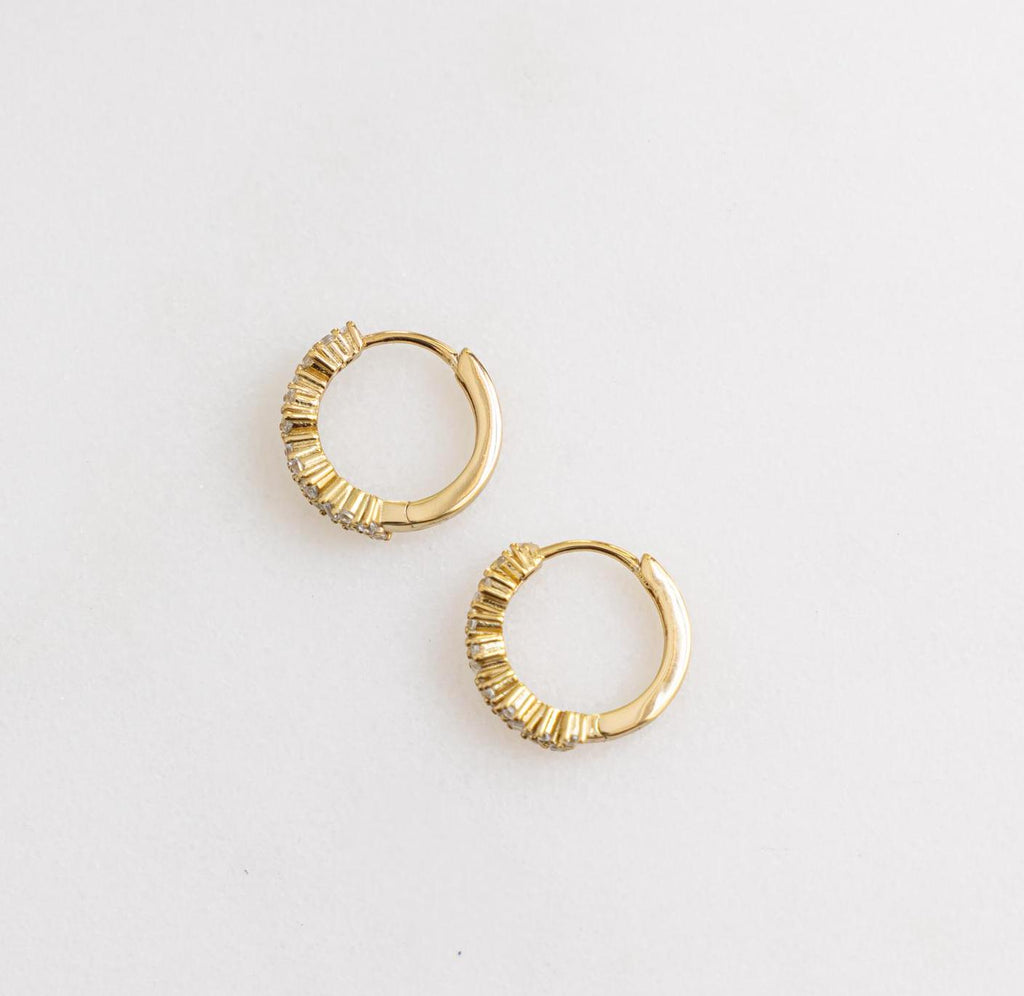 Multi Stone Huggie Hoop Earrings, Huggie Earrings, Small Hoop Earrings, Diamond Earrings, Bridesmaid Gift, Gift for Her, Bridal Earrings