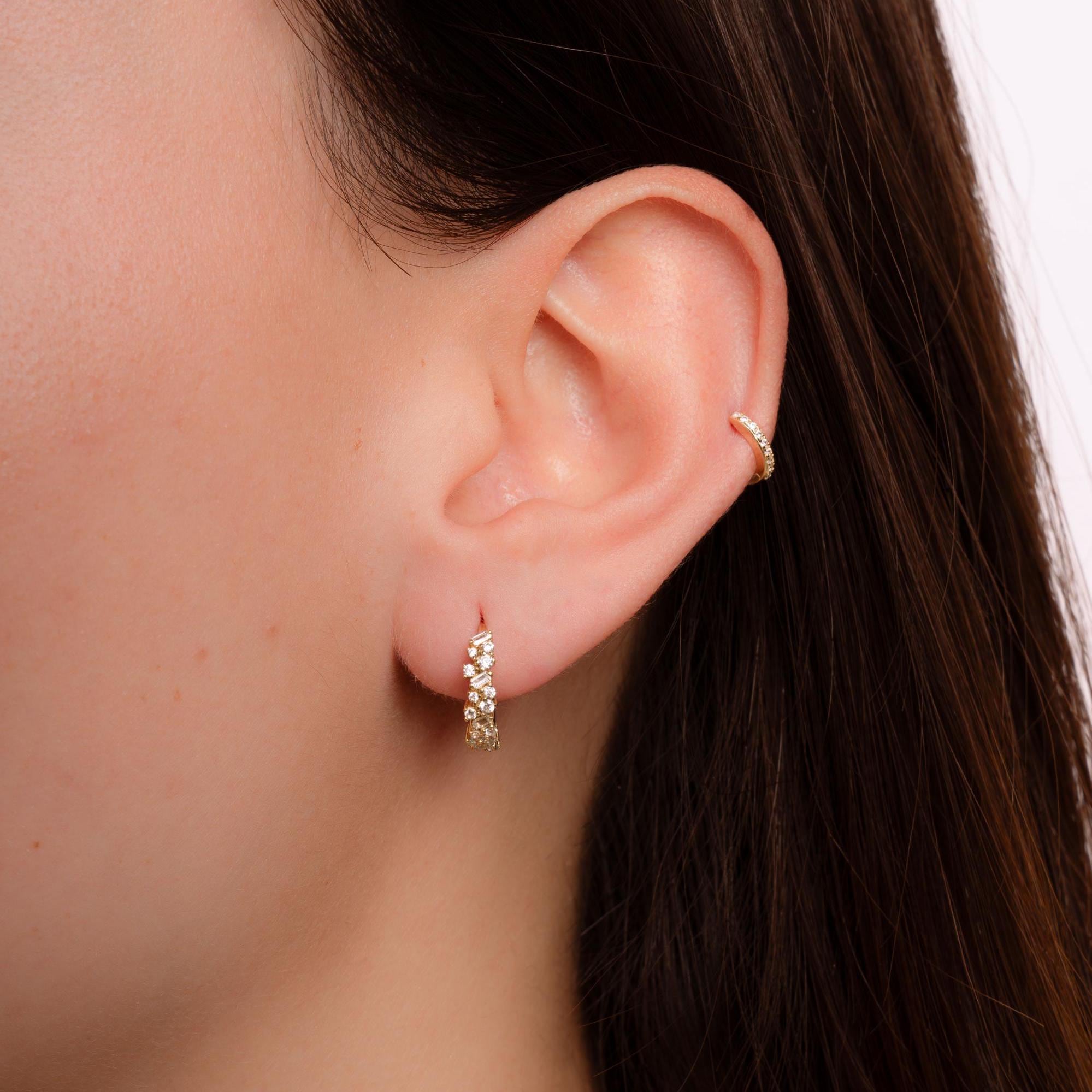 Multi Stone Huggie Hoop Earrings, Huggie Earrings, Small Hoop Earrings, Diamond Earrings, Bridesmaid Gift, Gift for Her, Bridal Earrings