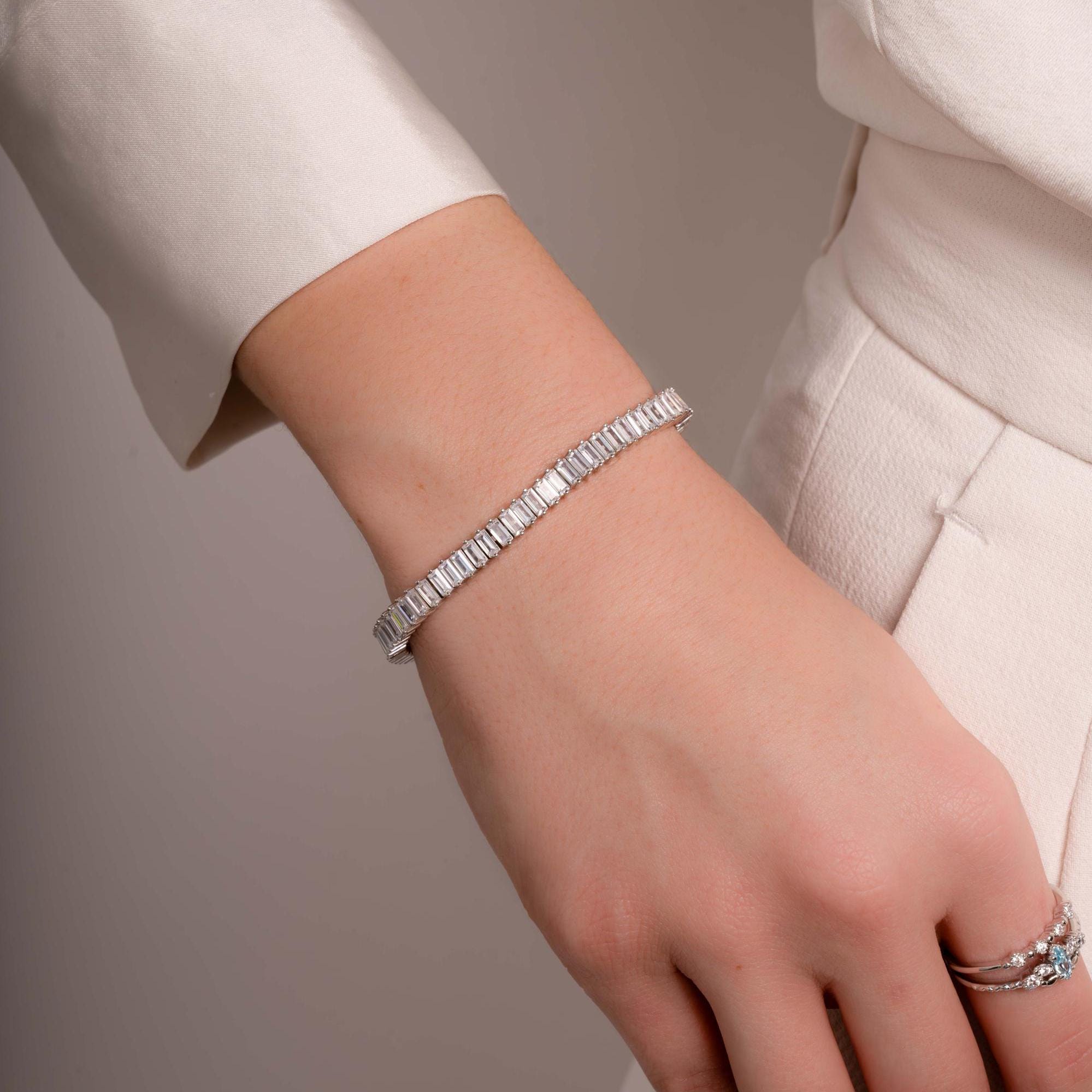 Tennis Bracelet, Gold Bracelet, Baguette Bracelet, Diamond Bracelet, Gift For Her, Wedding Jewelry, Statement Bracelet, Bridal Jewelry