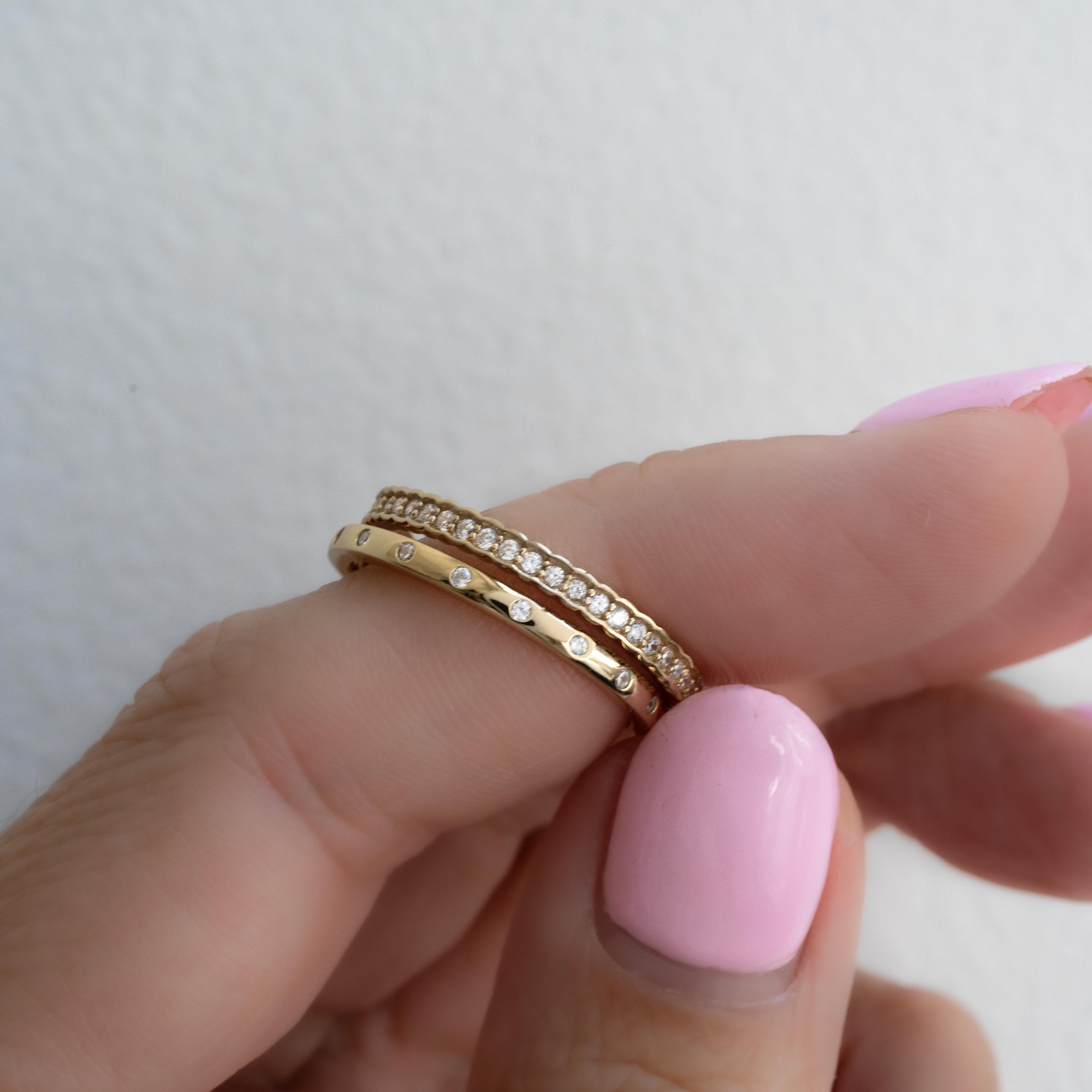 2 Rings Set, Stackable Rings, Eternity Rings, Silver Rings, Bezel Ring Set, Jewelry Set, Gift for Her, Minimalist Rings, Gold Rings