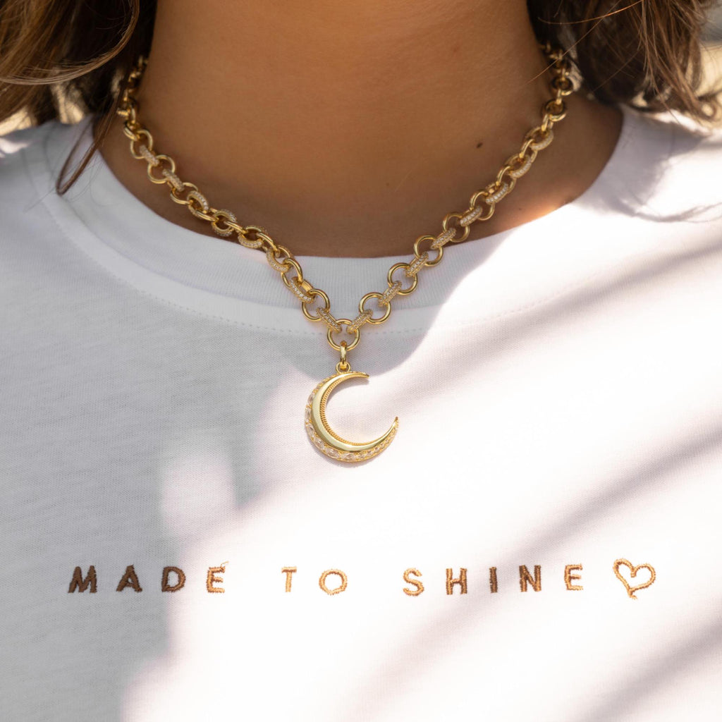 Crescent Moon Necklace, Moon Pendant Necklace, Gold Chain Necklace, Celestial Jewelry, Charm Necklace, Statement Necklace, Gift for Her