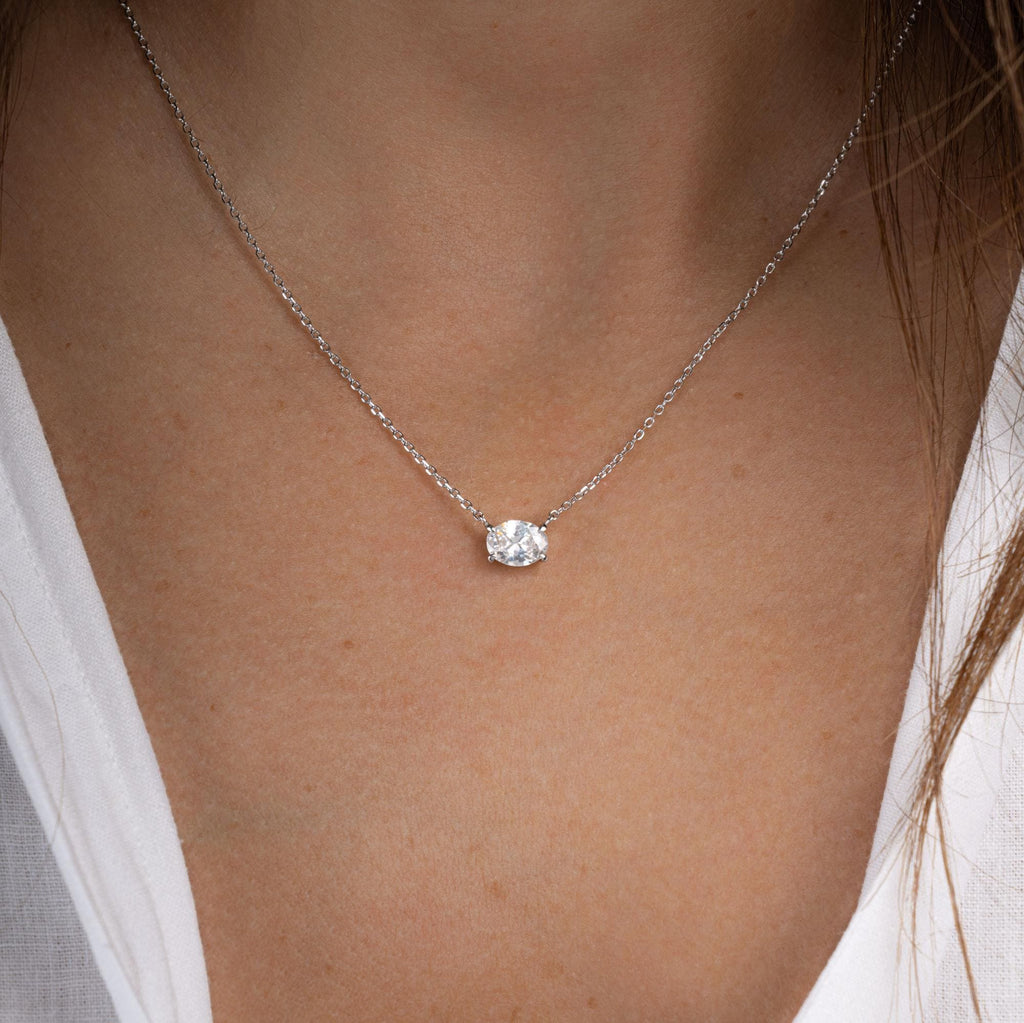 Oval Necklace, Solitaire Necklace, Pendant Necklace, Diamond Pendant, Dainty Gold Necklace, Bridal Jewelry, Layering Necklace