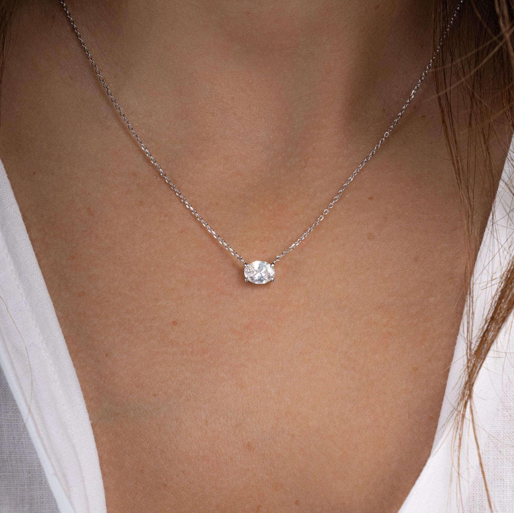 Oval Necklace, Solitaire Necklace, Pendant Necklace, Diamond Pendant, Dainty Gold Necklace, Bridal Jewelry, Layering Necklace