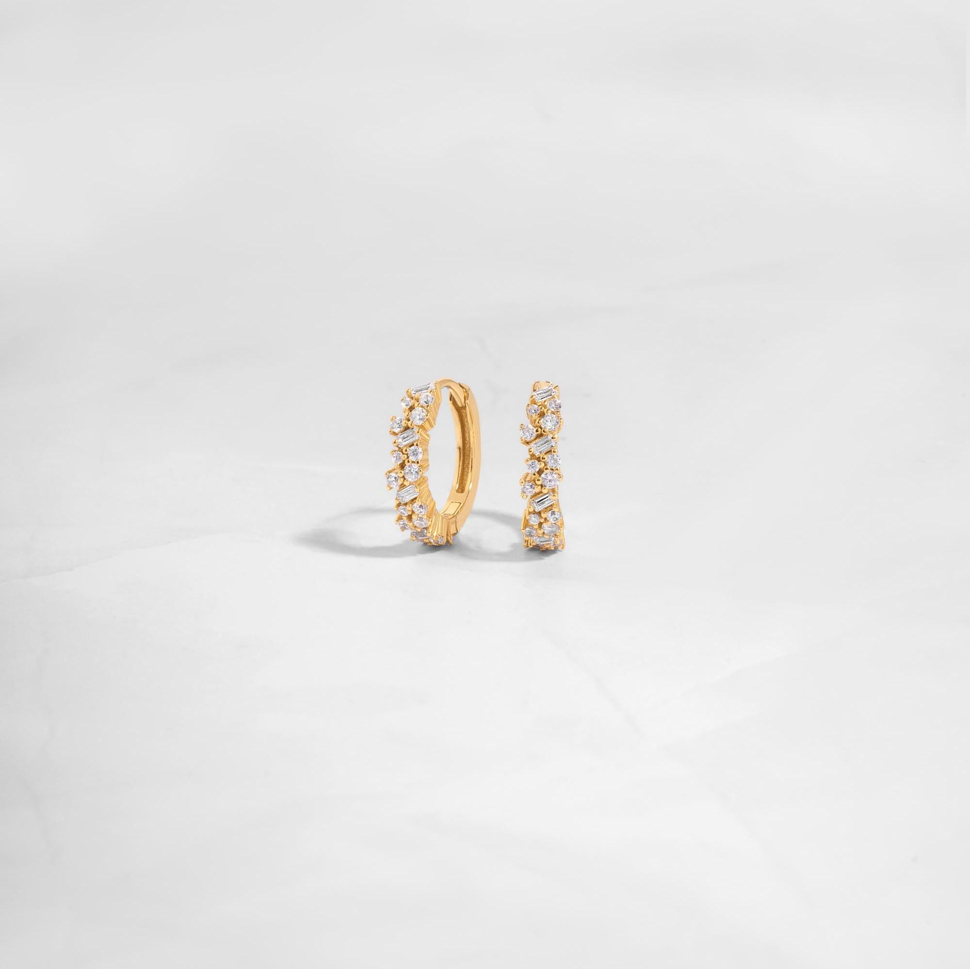 Multi Stone Huggie Hoop Earrings, Huggie Earrings, Small Hoop Earrings, Diamond Earrings, Bridesmaid Gift, Gift for Her, Bridal Earrings