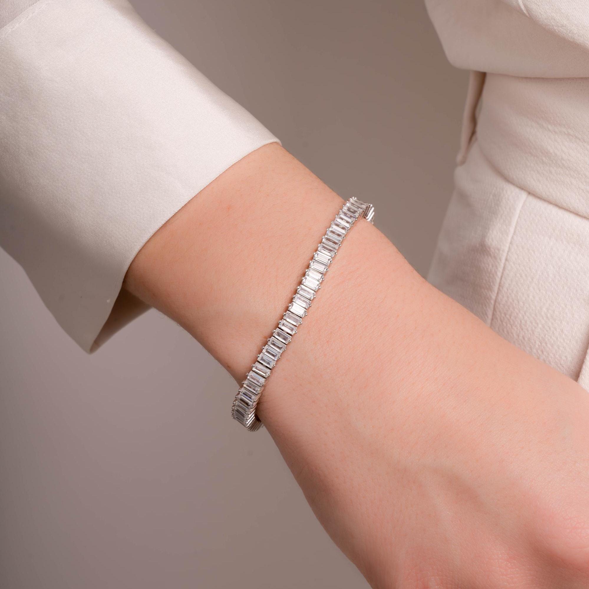 Tennis Bracelet, Gold Bracelet, Baguette Bracelet, Diamond Bracelet, Gift For Her, Wedding Jewelry, Statement Bracelet, Bridal Jewelry