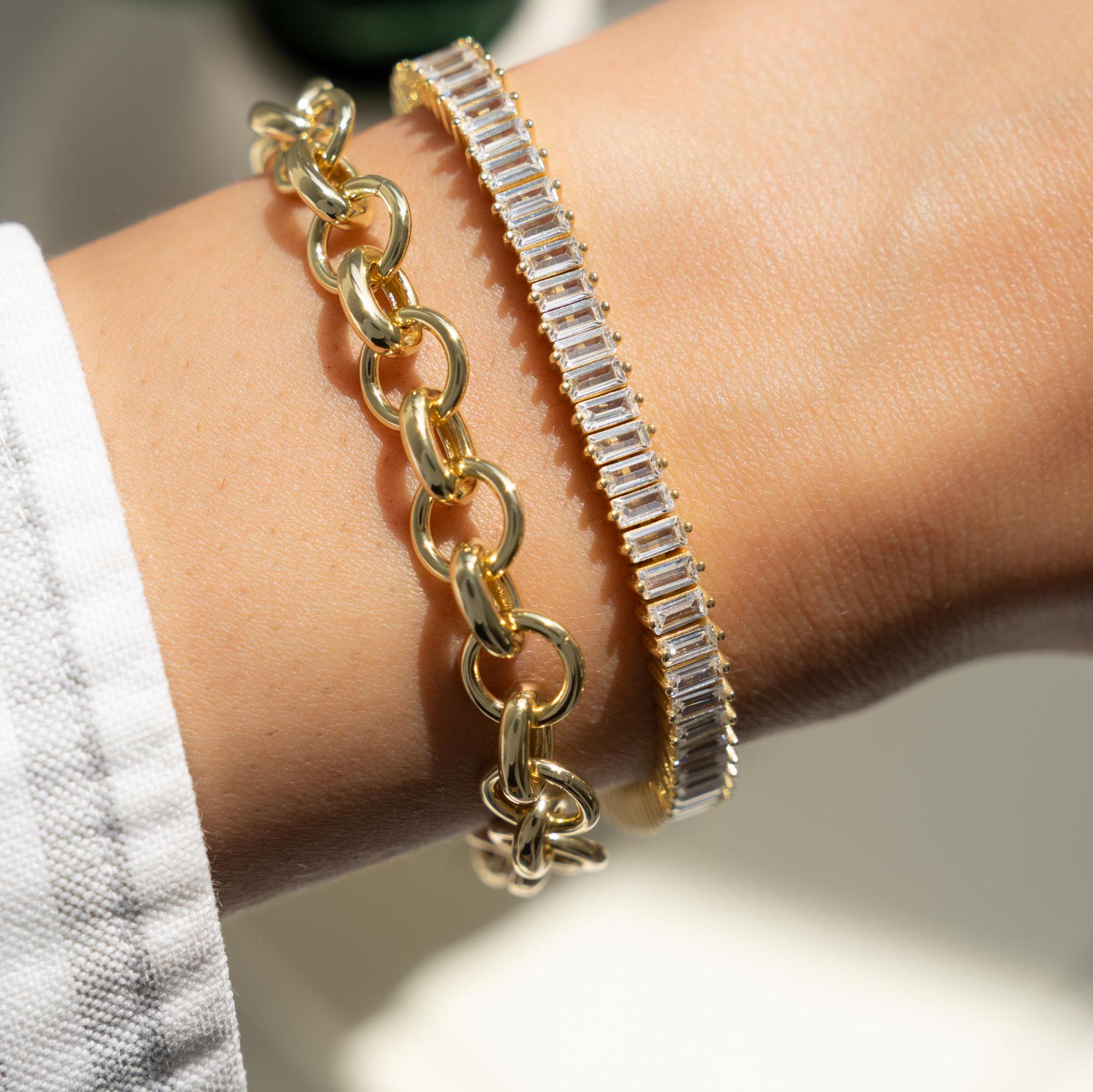 Tennis Bracelet, Gold Bracelet, Baguette Bracelet, Diamond Bracelet, Gift For Her, Wedding Jewelry, Statement Bracelet, Bridal Jewelry