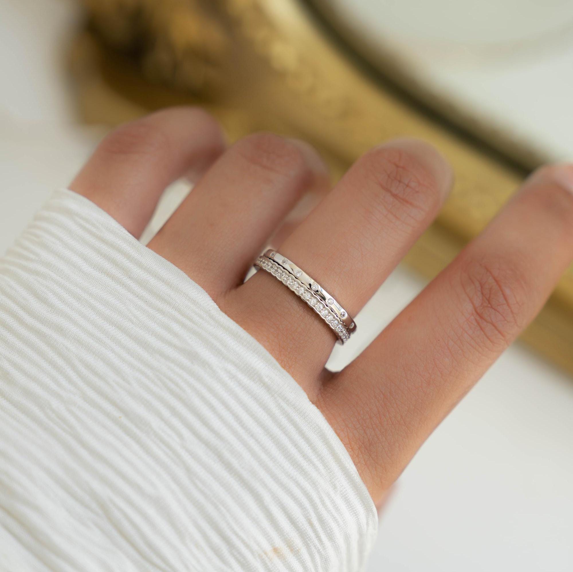 2 Rings Set, Stackable Rings, Eternity Rings, Silver Rings, Bezel Ring Set, Jewelry Set, Gift for Her, Minimalist Rings, Gold Rings