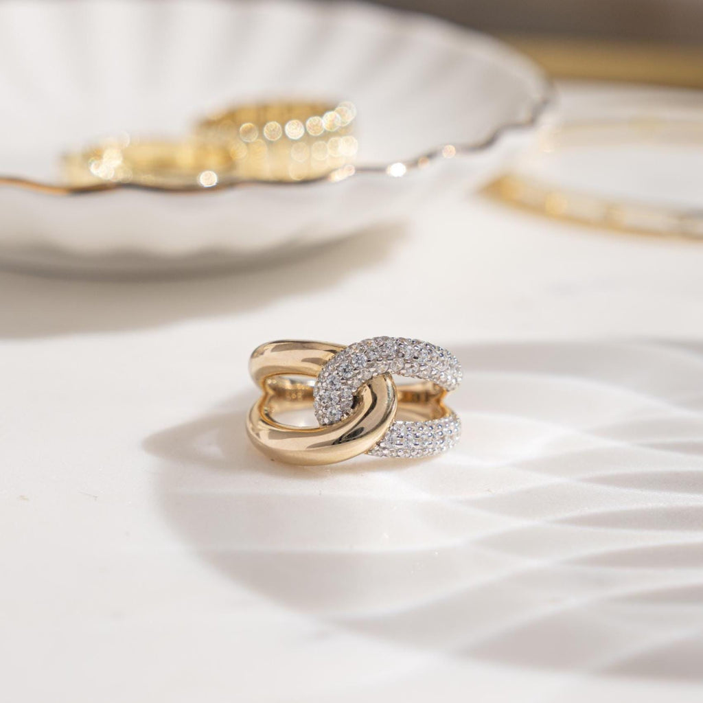 Mixed Metal Ring, Interlocking Ring, Statement Ring, Stackable Ring, Trendy Ring, Unique Ring, Chunky Ring Sterling Silver Ring Gift For Her