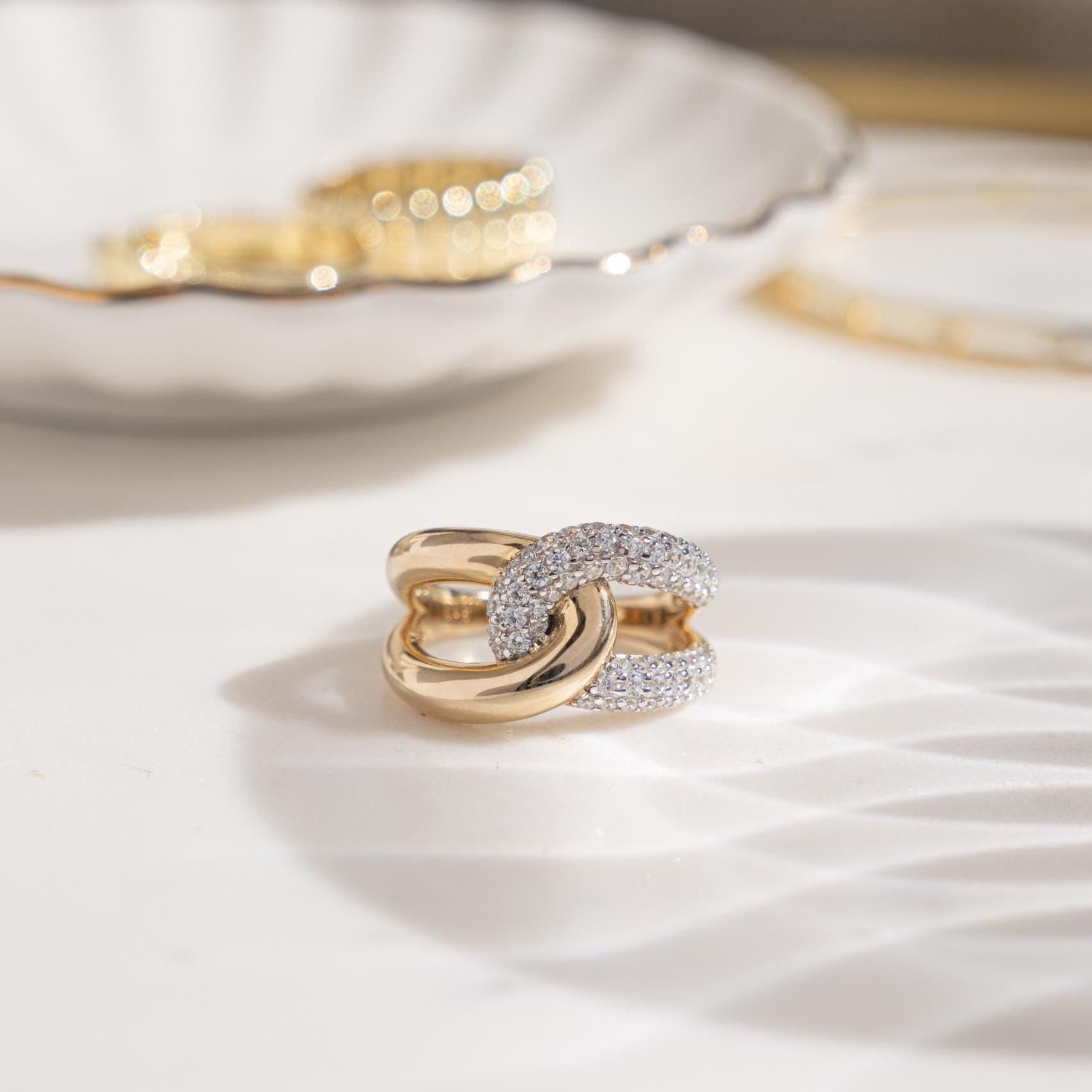 Mixed Metal Ring, Interlocking Ring, Statement Ring, Stackable Ring, Trendy Ring, Unique Ring, Chunky Ring Sterling Silver Ring Gift For Her