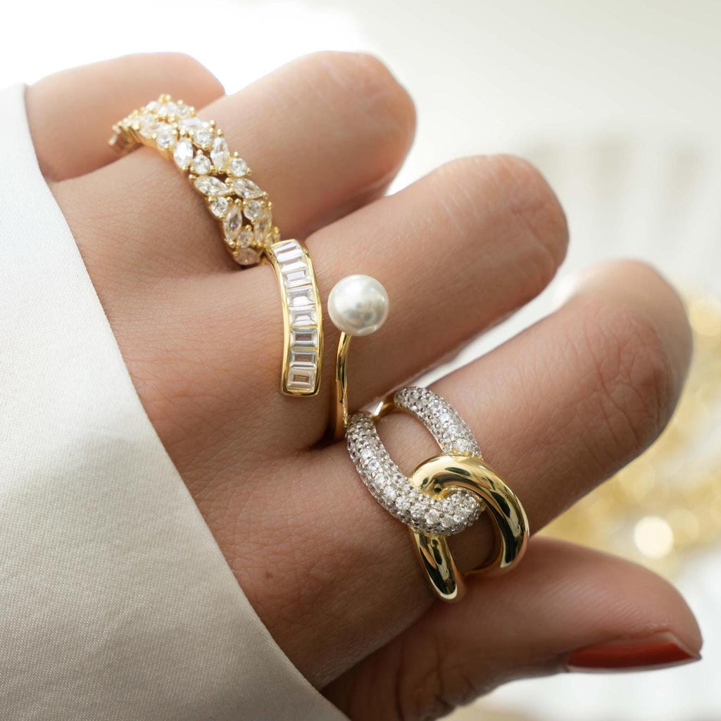 Mixed Metal Ring, Interlocking Ring, Statement Ring, Stackable Ring, Trendy Ring, Unique Ring, Chunky Ring Sterling Silver Ring Gift For Her
