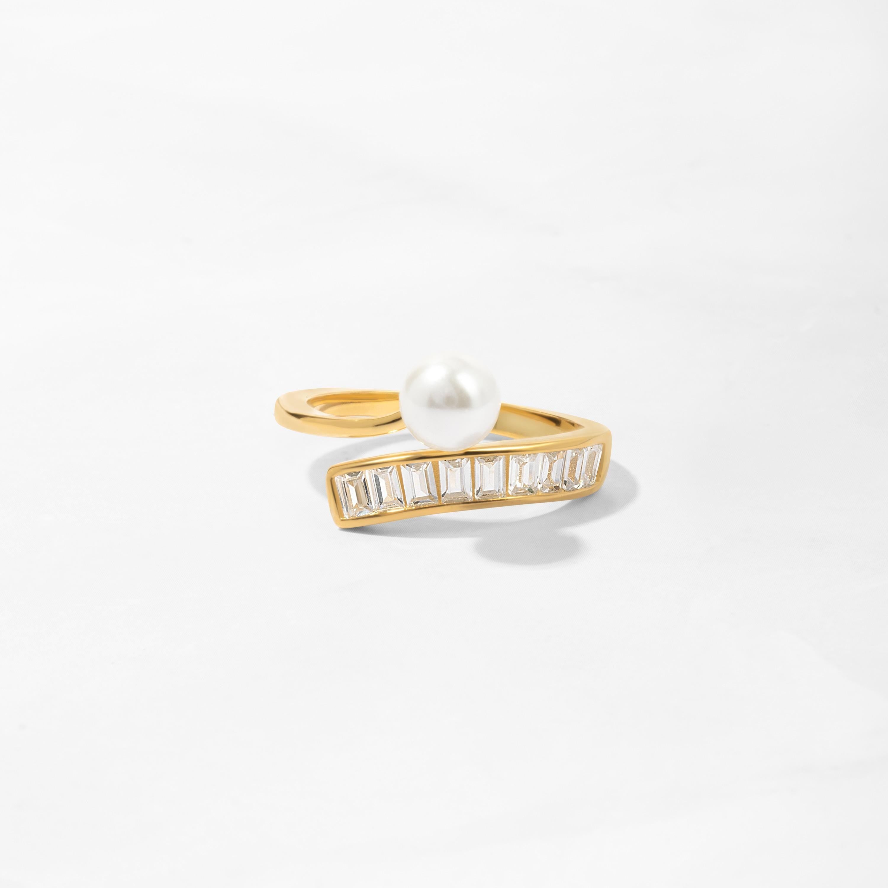 Pearl Ring, Baguette Ring, Wrap Ring, Summer Jewelry, Dainty Ring, Minimalist Ring, Pearl Jewelry, Wedding Jewelry, Spiral Ring Gift for Her