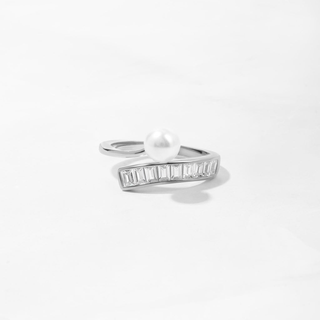 Pearl Ring, Baguette Ring, Wrap Ring, Summer Jewelry, Dainty Ring, Minimalist Ring, Pearl Jewelry, Wedding Jewelry, Spiral Ring Gift for Her