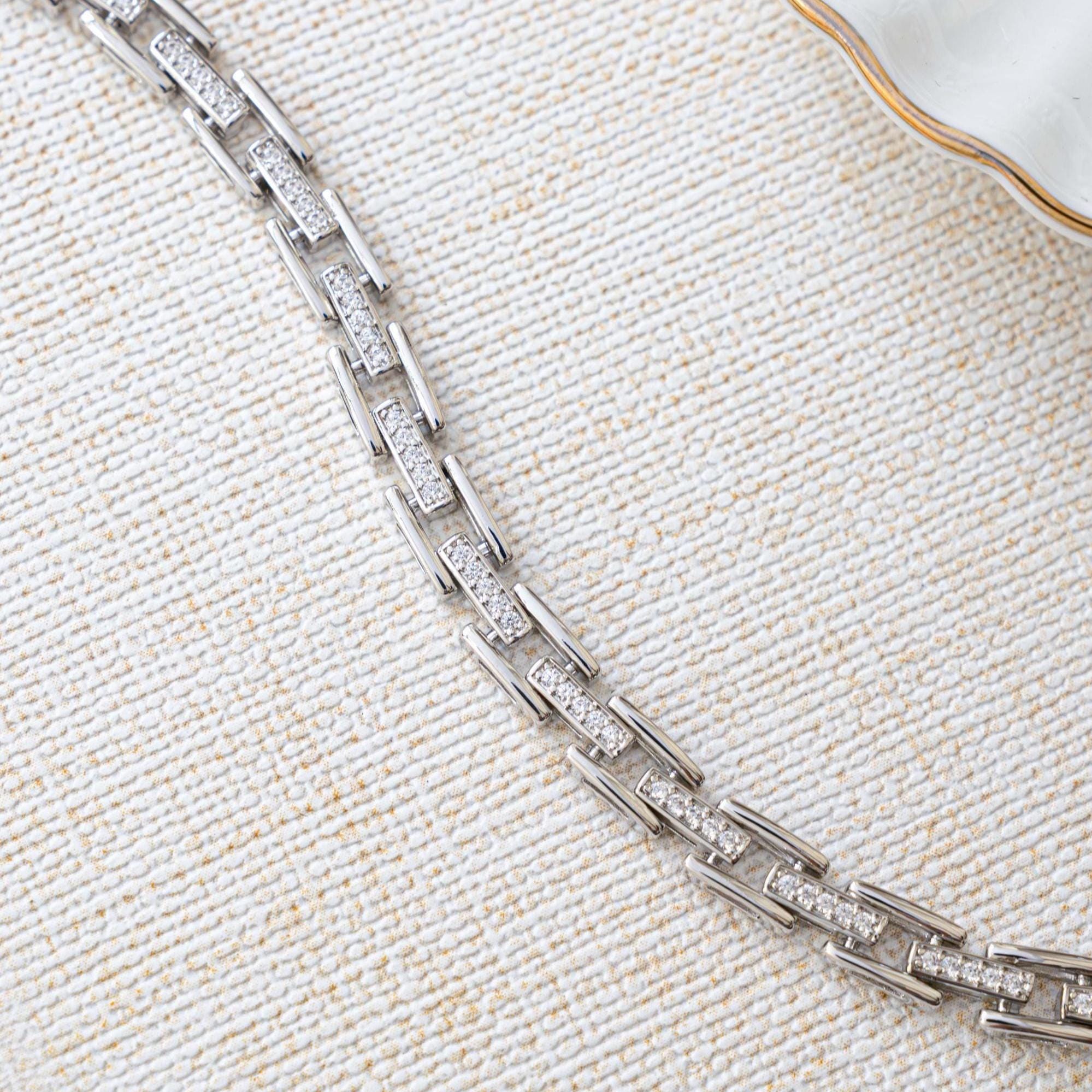 Chain Link Bracelet, Chain Bracelet, Watch Bracelet, Vintage Bracelet, Chunky Bracelet, Diamond Bracelet, Gold Bracelet, Gift For Her