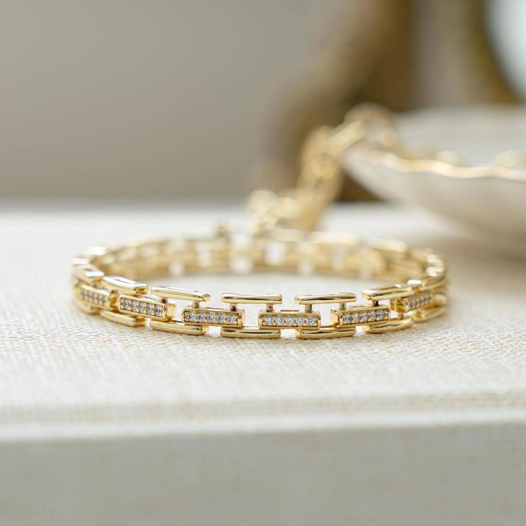 Chain Link Bracelet, Chain Bracelet, Watch Bracelet, Vintage Bracelet, Chunky Bracelet, Diamond Bracelet, Gold Bracelet, Gift For Her