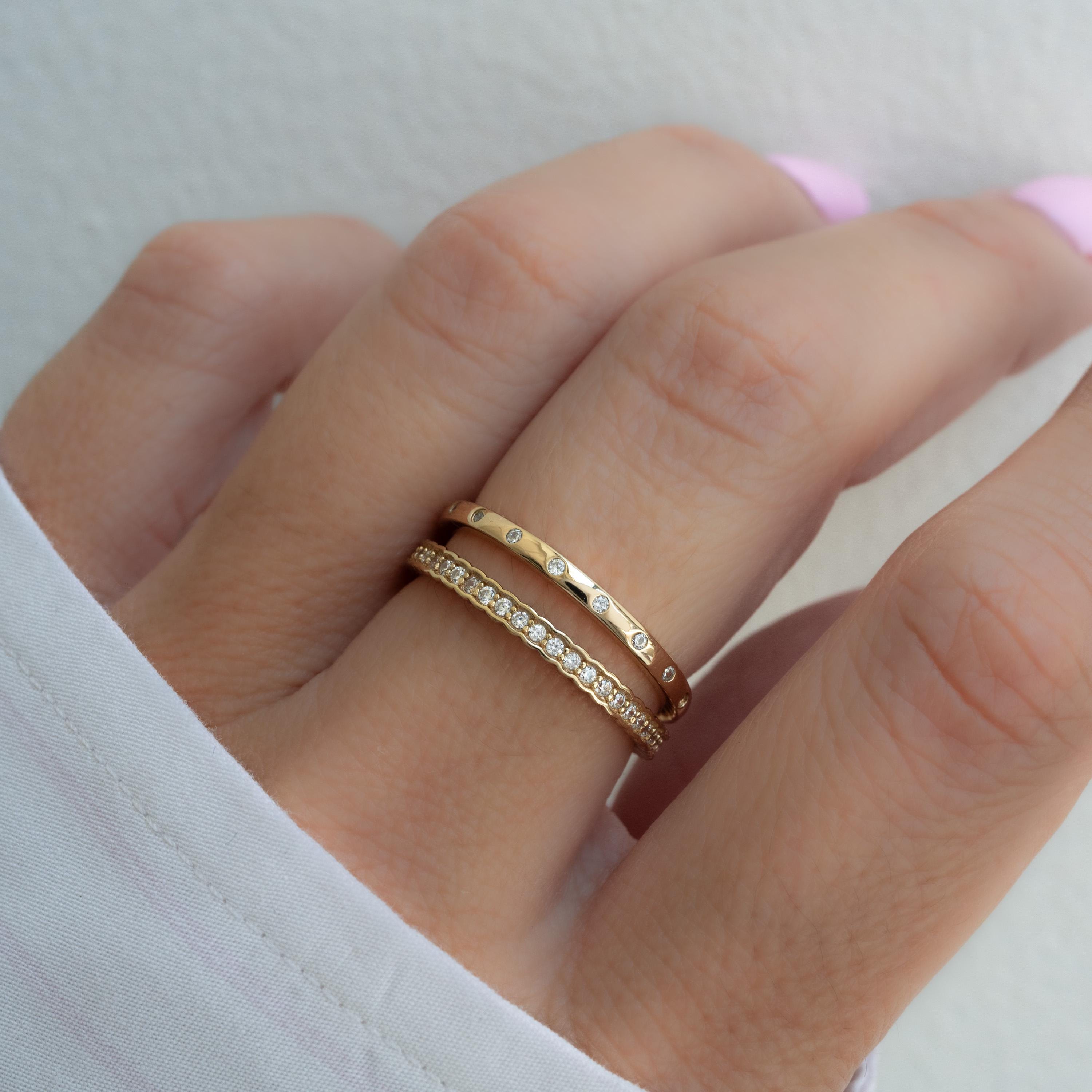 2 Rings Set, Stackable Rings, Eternity Rings, Silver Rings, Bezel Ring Set, Jewelry Set, Gift for Her, Minimalist Rings, Gold Rings