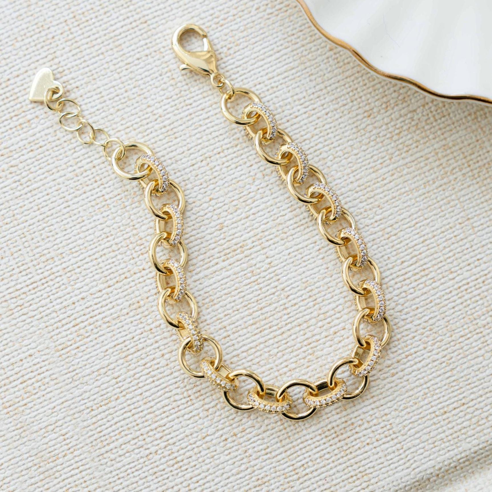 Pavé Chain Link Bracelet, Chain Link Bracelet, Link Bracelet, Chunky Bracelet, Statement Bracelet, Diamond Bracelet, Vintage Bracelet, Gift