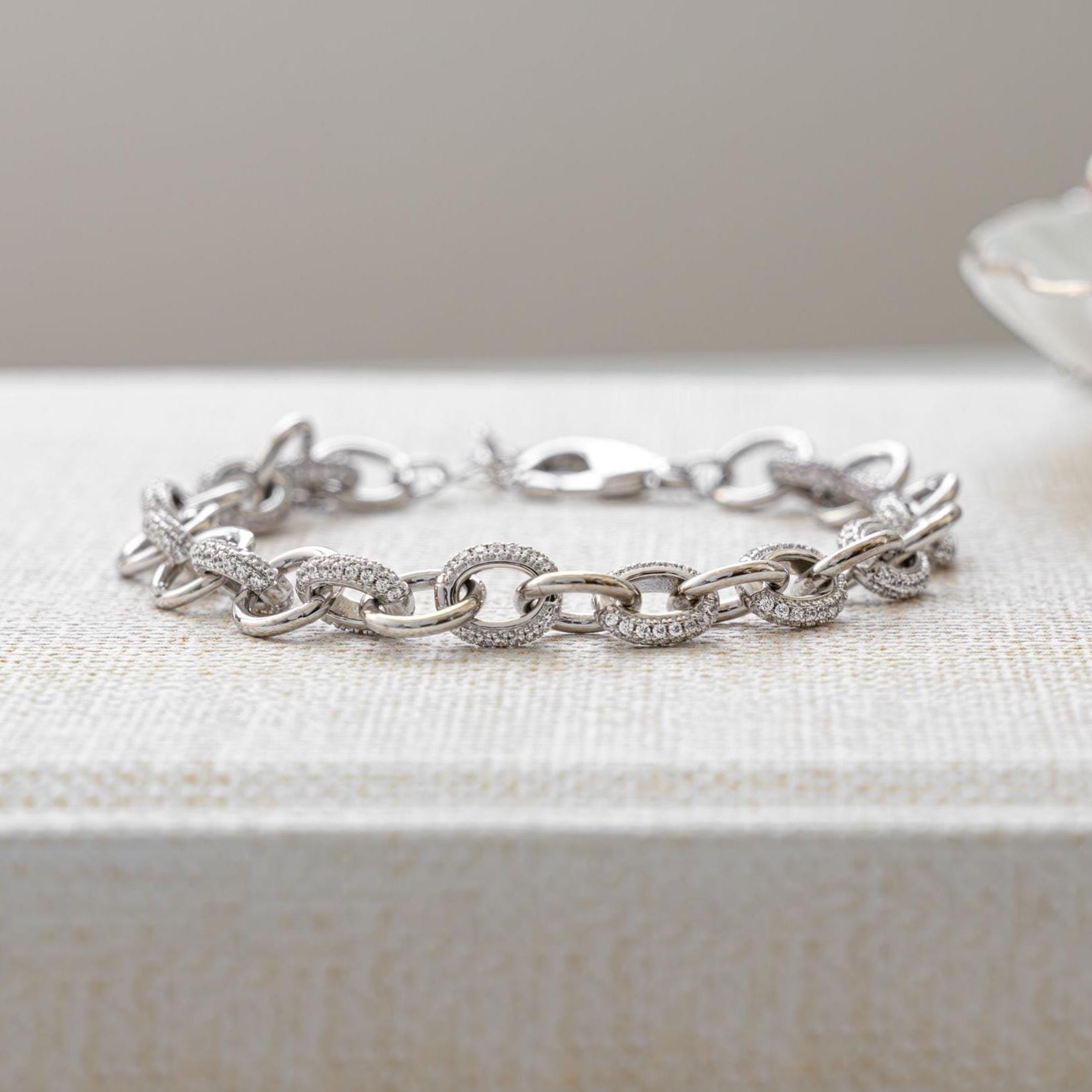 Pavé Chain Link Bracelet, Chain Link Bracelet, Link Bracelet, Chunky Bracelet, Statement Bracelet, Diamond Bracelet, Vintage Bracelet, Gift