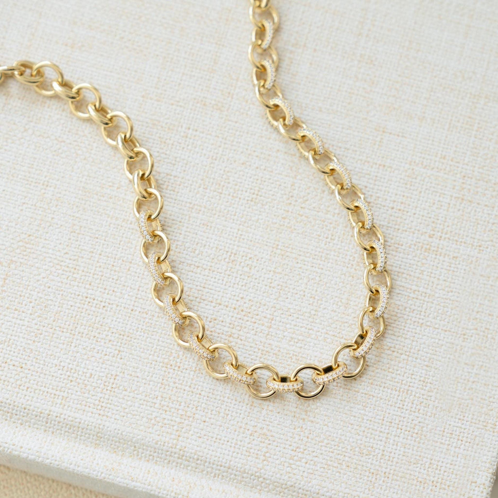 Pavé Chain Necklace, Statement Necklace, Diamond Necklace, Vintage Necklace, Chunky Necklace, Gift for Her, Gold Necklace, Layering Necklace