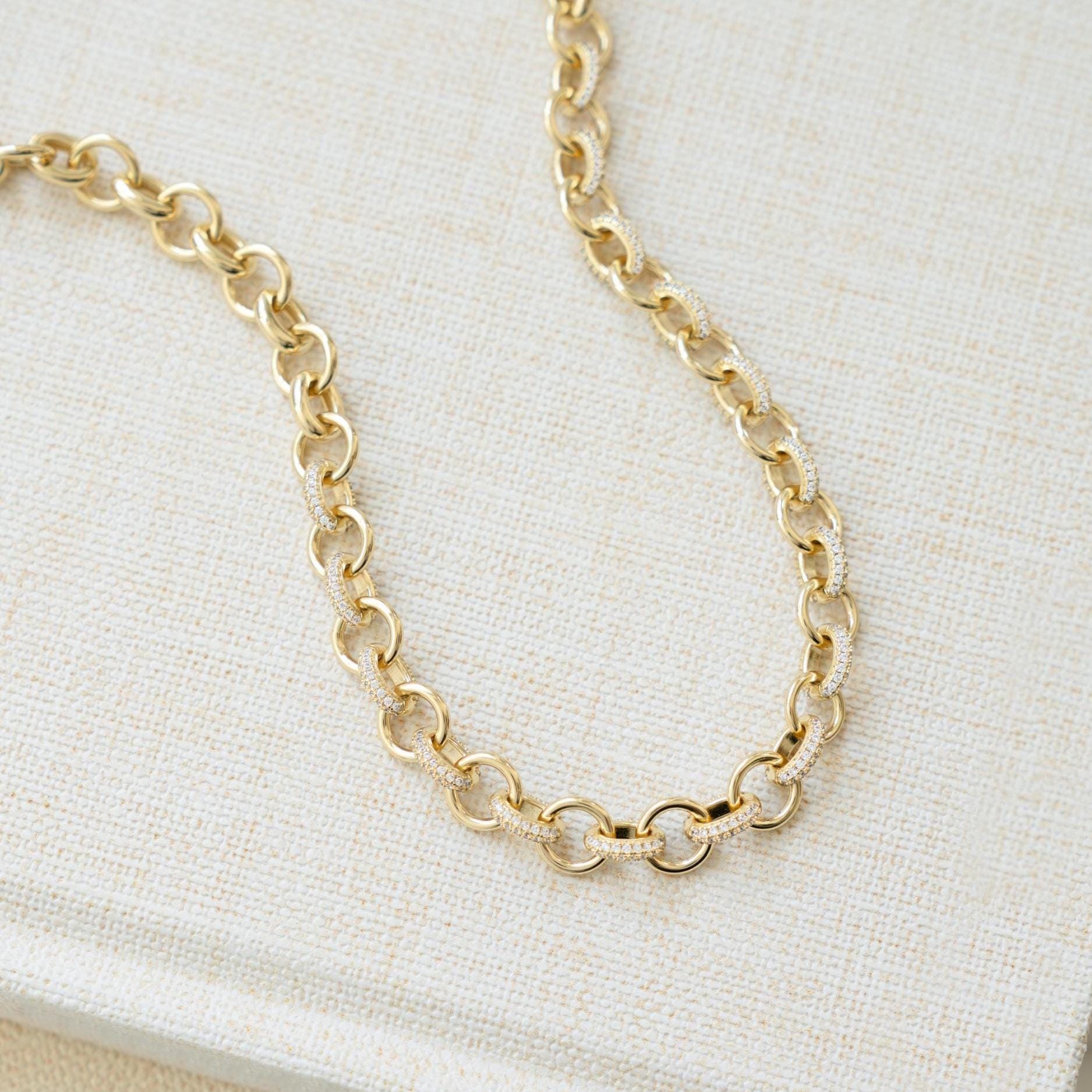Pavé Chain Necklace, Statement Necklace, Diamond Necklace, Vintage Necklace, Chunky Necklace, Gift for Her, Gold Necklace, Layering Necklace
