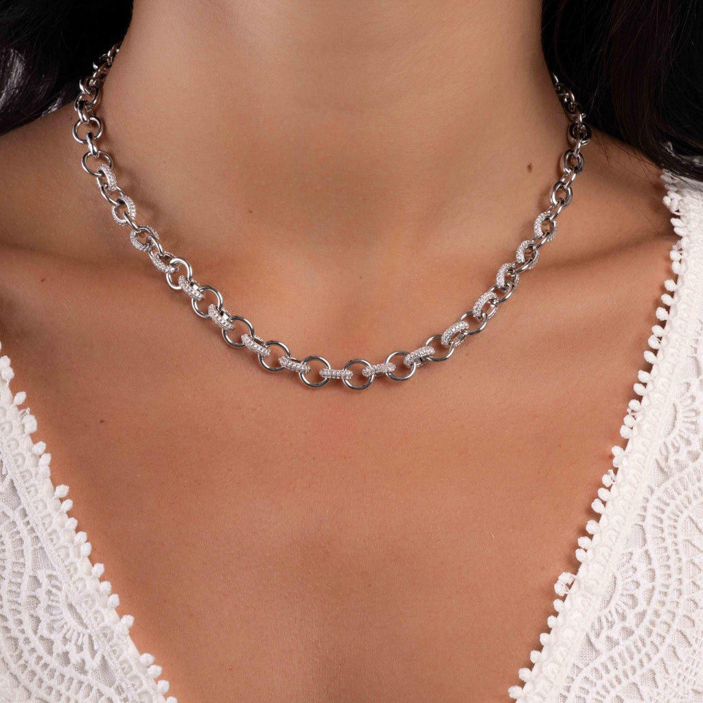 Pavé Chain Necklace, Statement Necklace, Diamond Necklace, Vintage Necklace, Chunky Necklace, Gift for Her, Gold Necklace, Layering Necklace