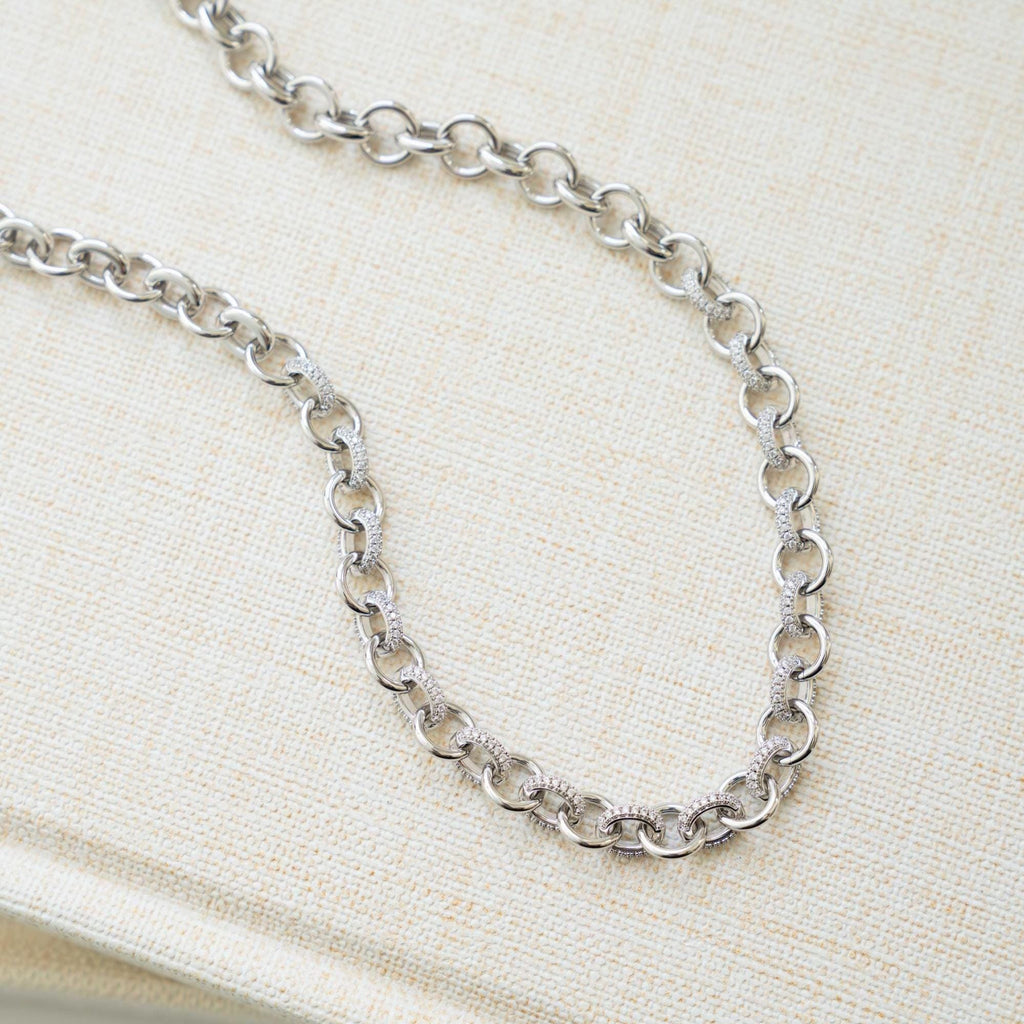 Pavé Chain Necklace, Statement Necklace, Diamond Necklace, Vintage Necklace, Chunky Necklace, Gift for Her, Gold Necklace, Layering Necklace