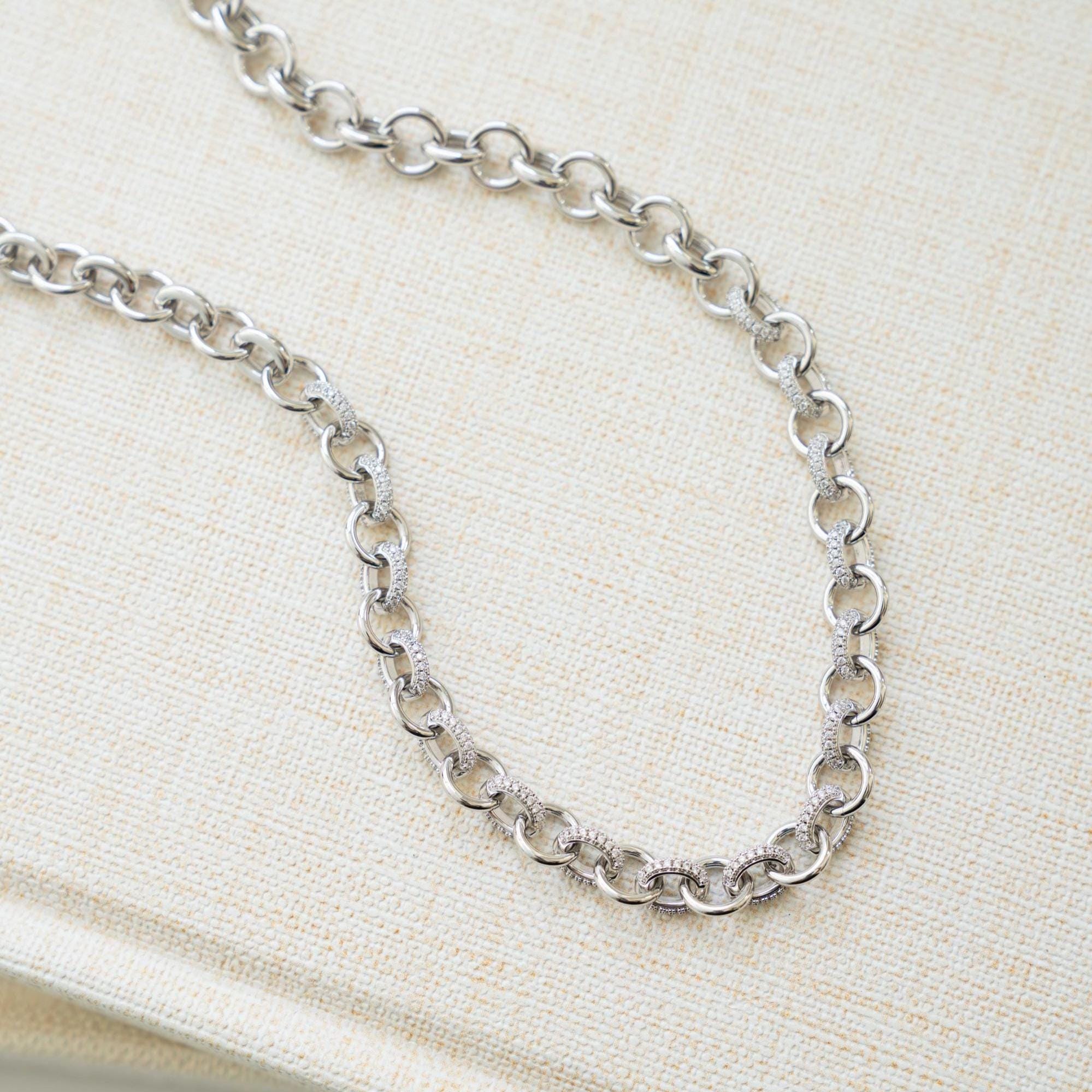 Pavé Chain Necklace, Statement Necklace, Diamond Necklace, Vintage Necklace, Chunky Necklace, Gift for Her, Gold Necklace, Layering Necklace