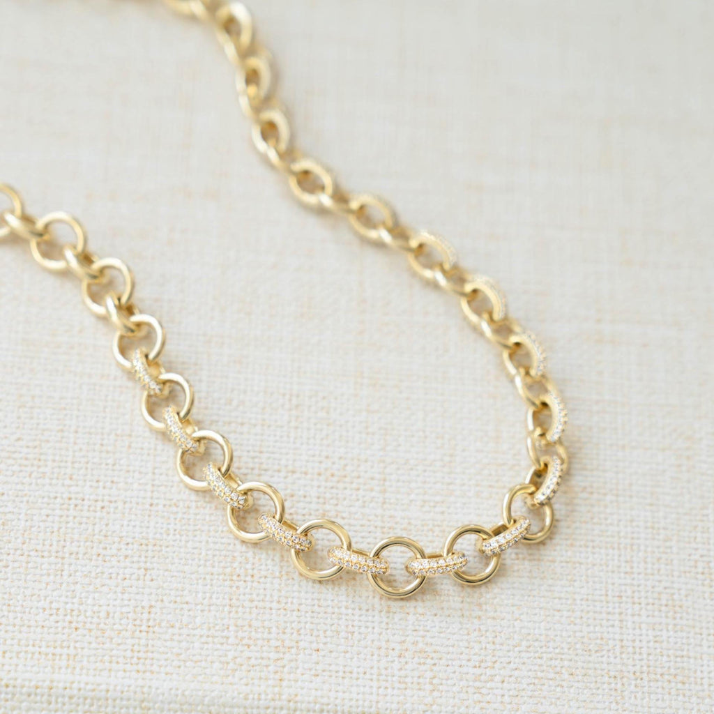 Pavé Chain Necklace, Statement Necklace, Diamond Necklace, Vintage Necklace, Chunky Necklace, Gift for Her, Gold Necklace, Layering Necklace