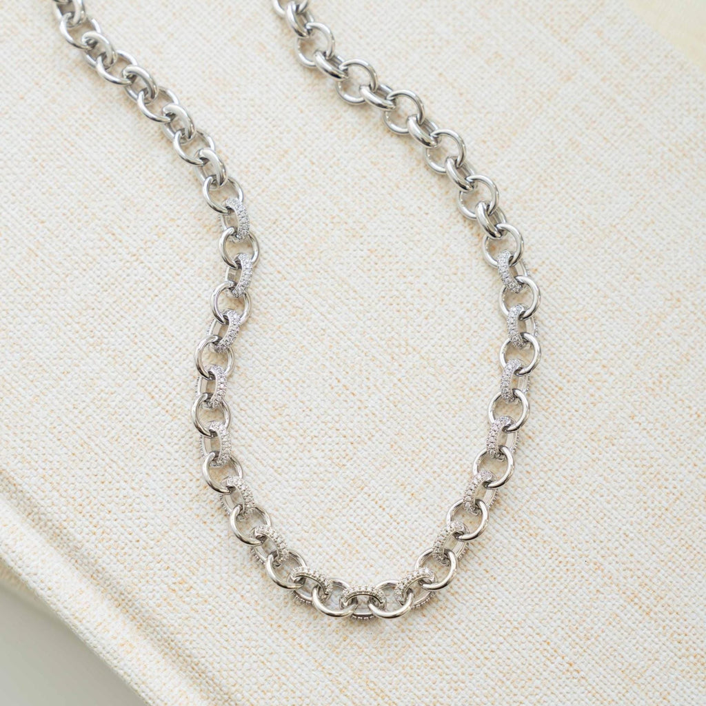 Pavé Chain Necklace, Statement Necklace, Diamond Necklace, Vintage Necklace, Chunky Necklace, Gift for Her, Gold Necklace, Layering Necklace