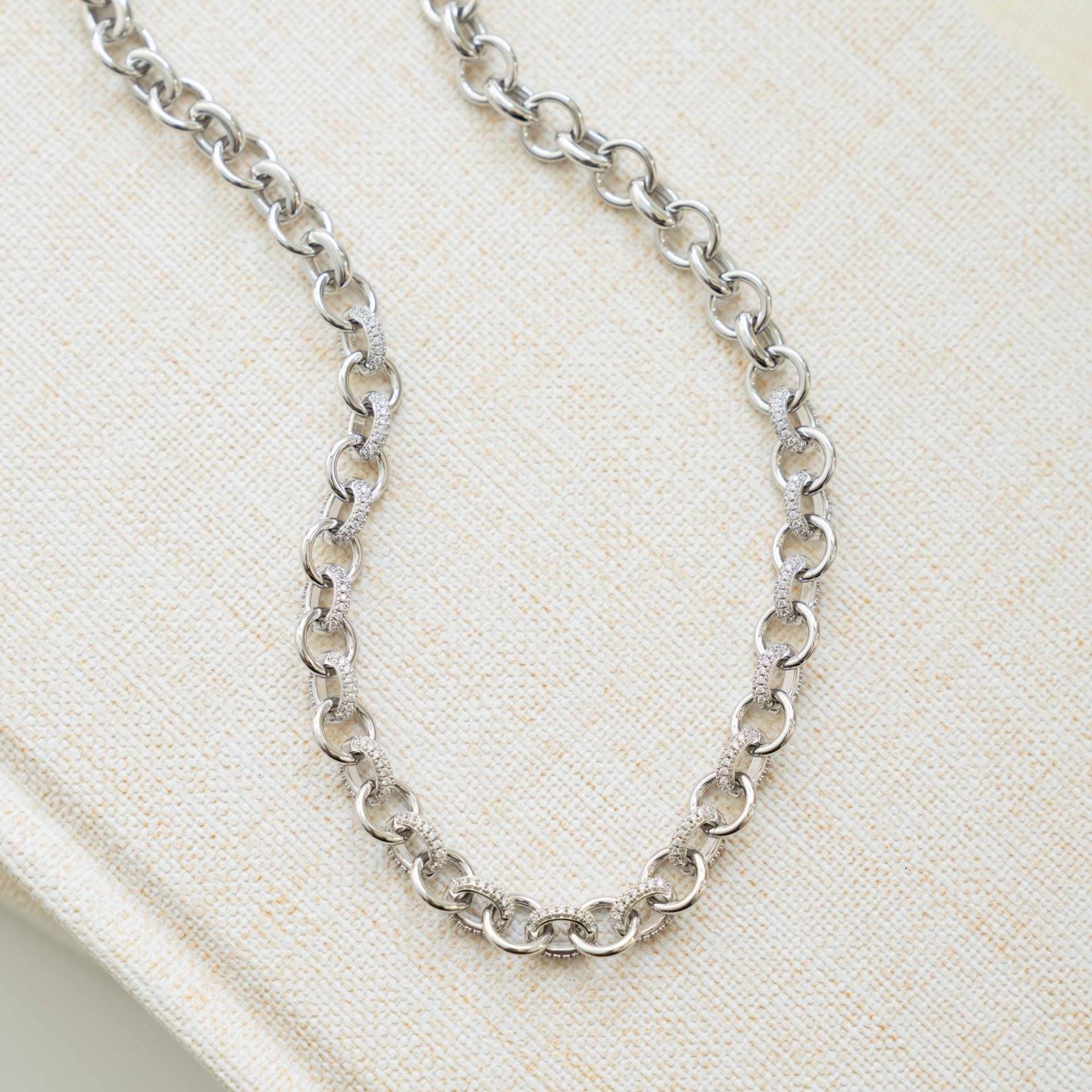 Pavé Chain Necklace, Statement Necklace, Diamond Necklace, Vintage Necklace, Chunky Necklace, Gift for Her, Gold Necklace, Layering Necklace