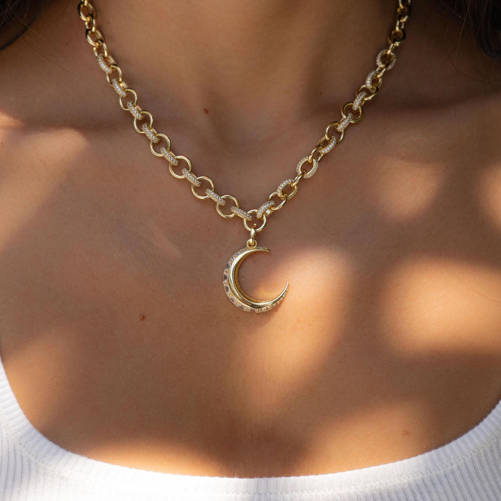 Crescent Moon Necklace, Moon Pendant Necklace, Gold Chain Necklace, Celestial Jewelry, Charm Necklace, Statement Necklace, Gift for Her